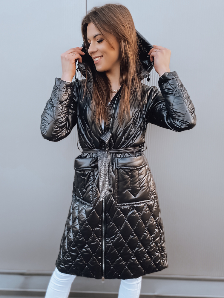 Čierny prešívaný dlhý kabát ROSALBA TY2594 Veľkosť: XL