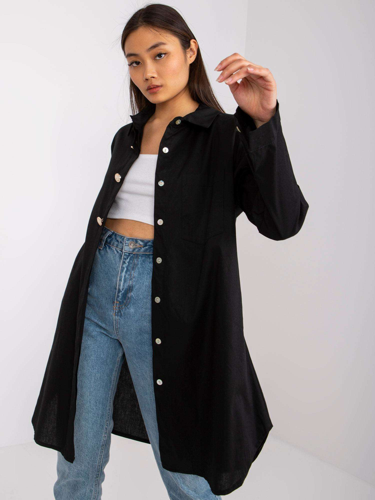 Čierna dlhá košeľa Noel s vreckom DHJ-KS-6731.09P-black Veľkosť: ONE SIZE