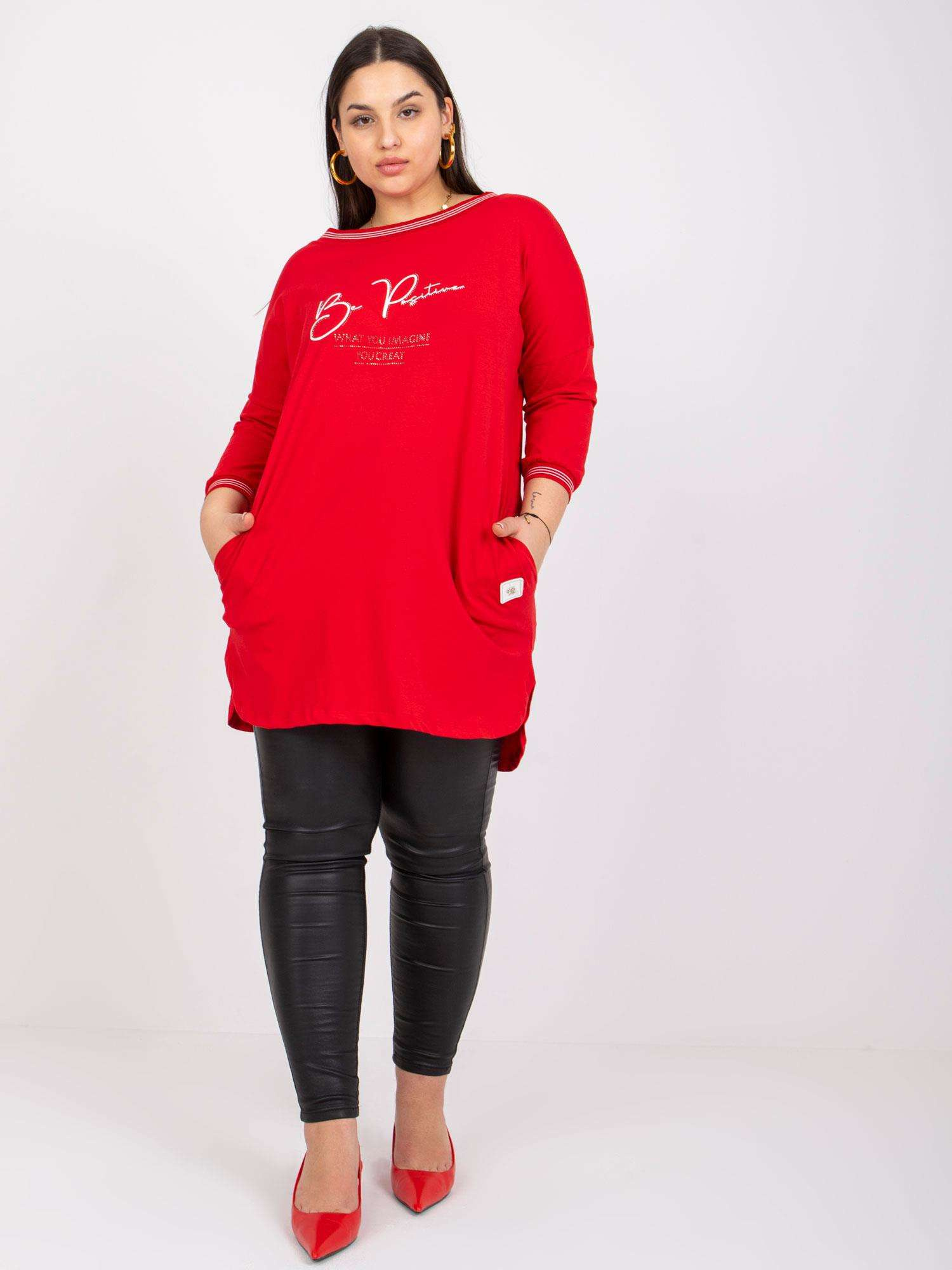 Červená tunika Blanche s nápisom "Be Positive" -RV-TU-7564.57-red Veľkosť: ONE SIZE