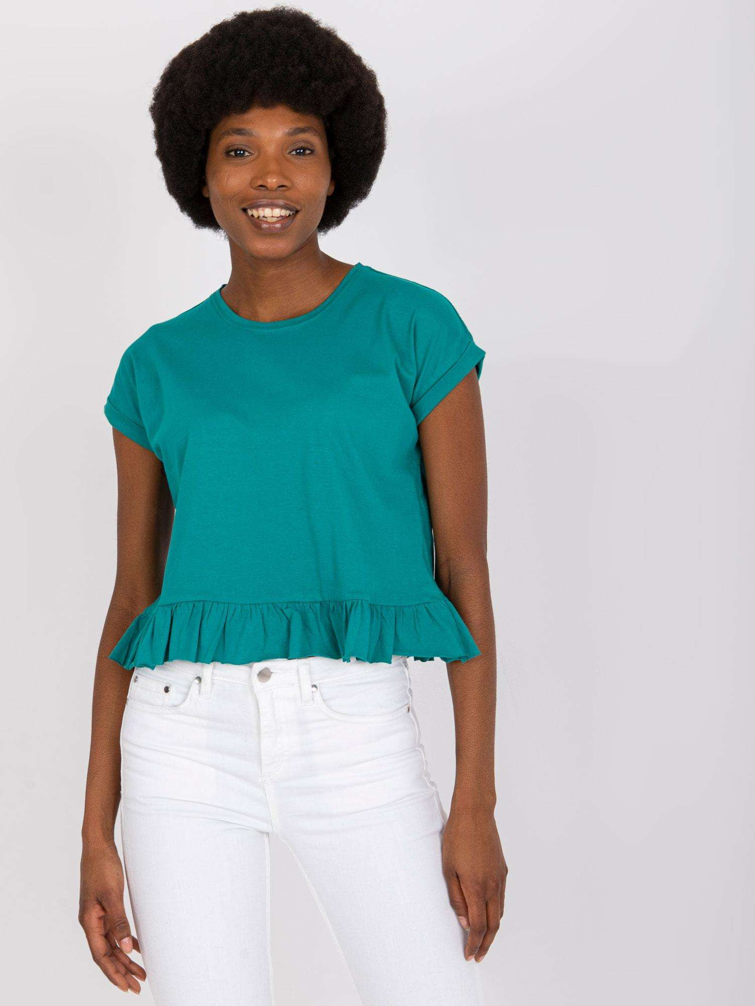 Zelené tričko Hierro s volánom a krátkym rukávom TW-TS-1053.21X-gren Veľkosť: M