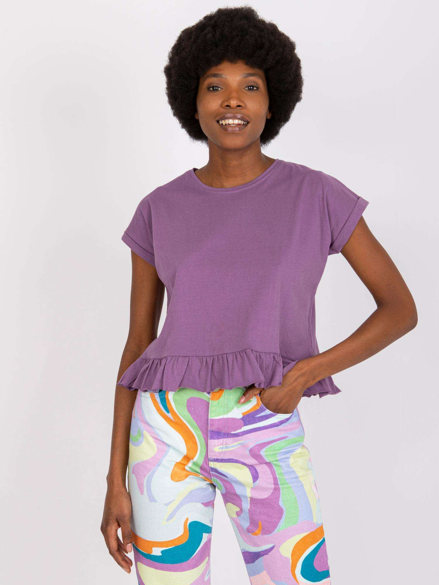 Fialové tričko Hierro s volánom a krátkym rukávom TW-TS-1053.21X-violet Veľkosť: 2XL