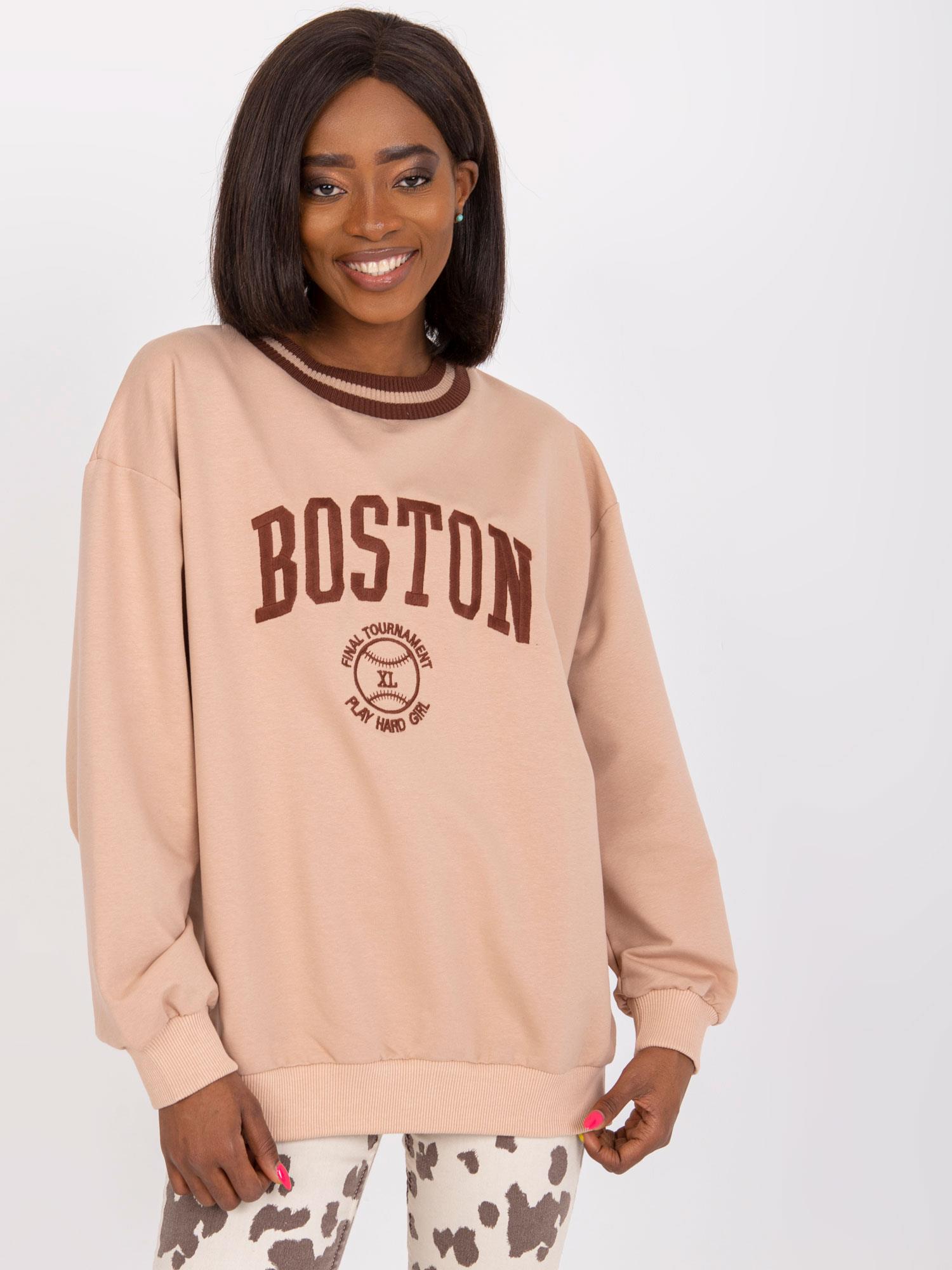 BÉŽOVÁ MIKINA LOUNA S POTLAČOU "BOSTON" -FA-BL-7636.46P-BEIGE Veľkosť: ONE SIZE