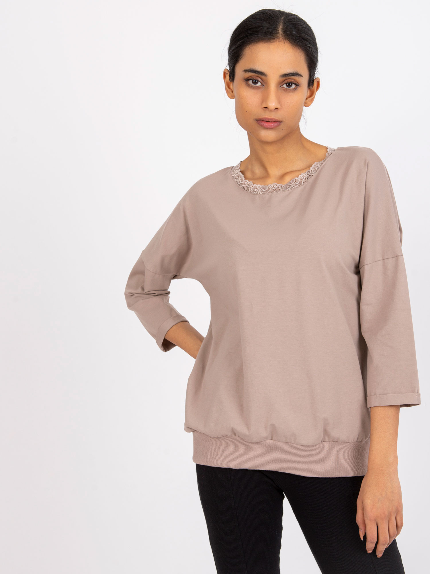 Béžové voľné tričko s viazaním na chrbte RV-BZ-7550.58-beige Veľkosť: S/M