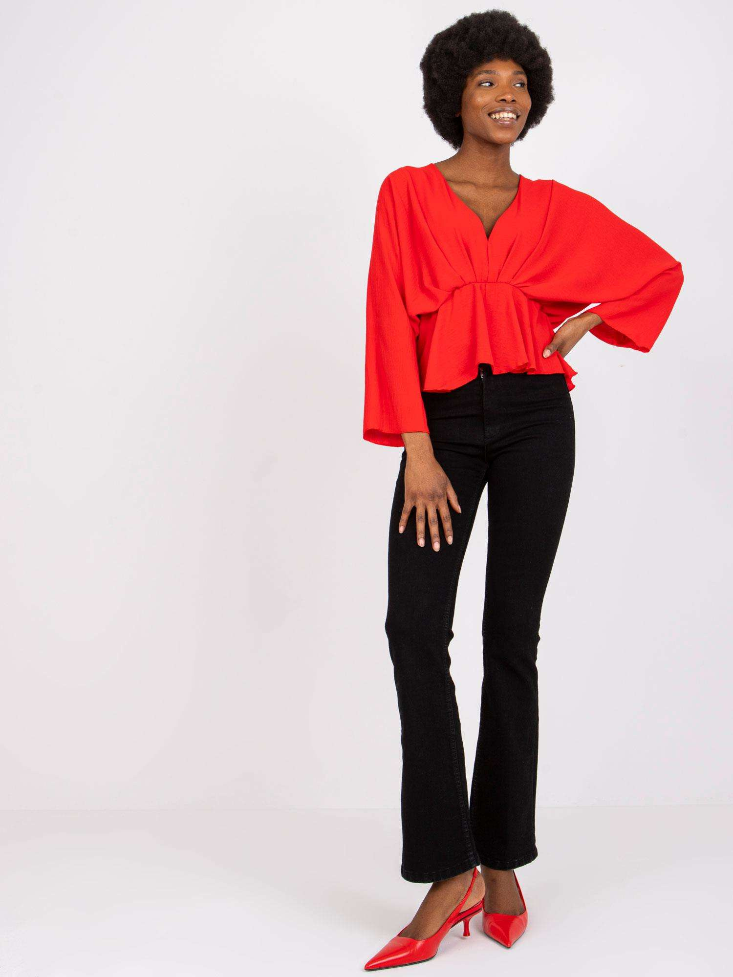 Červené dámske voľné tričko s riasením DHJ-BZ-11979.67-red Veľkosť: ONE SIZE