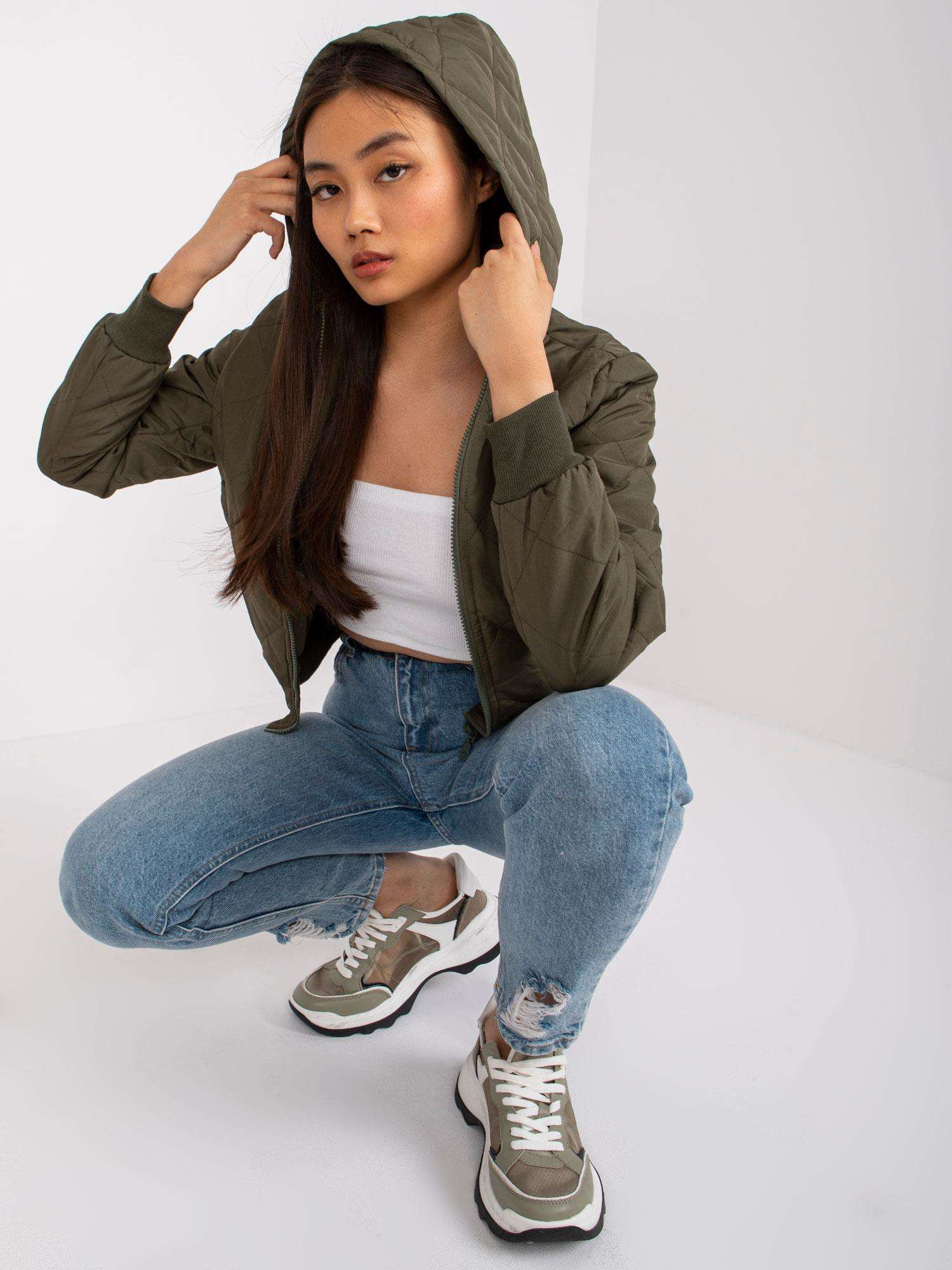 Khaki kratšia prešívaná bunda Larah -EM-KR-617.55-khaki Veľkosť: S