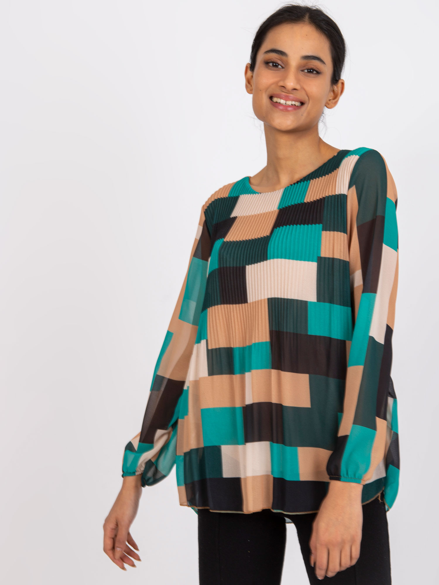 Zeleno-béžová plisovaná blúzka Gabriella -DHJ-BZ-8643.38P Veľkosť: ONE SIZE