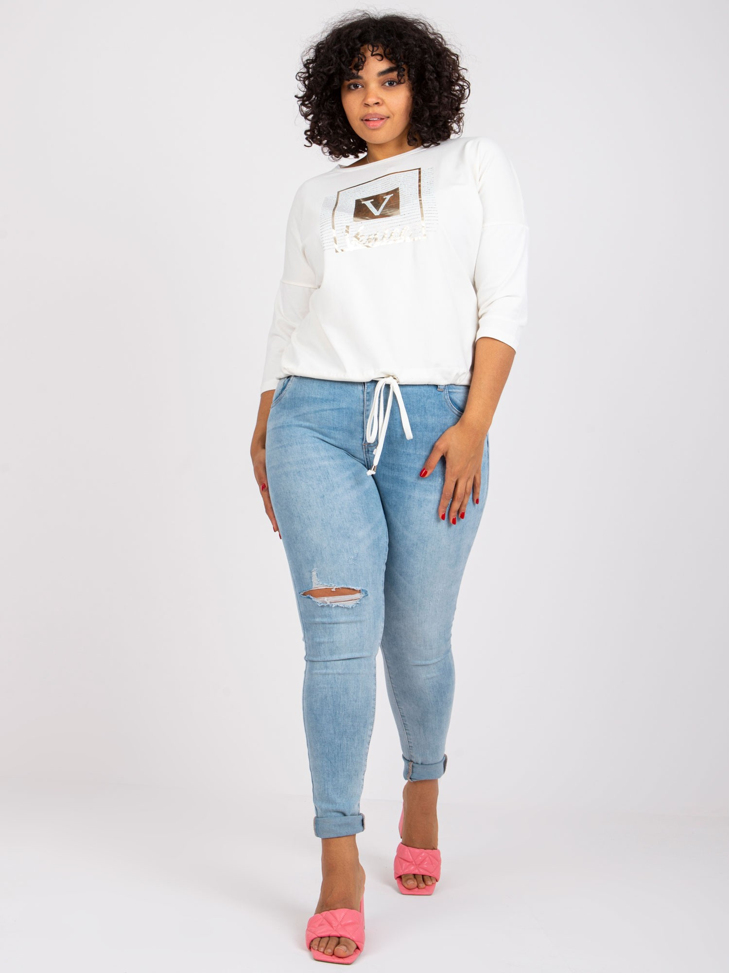 Smotanové tričko Roxanne s potlačou "Venice" -RV-BZ-7406.22-ecru Veľkosť: ONE SIZE