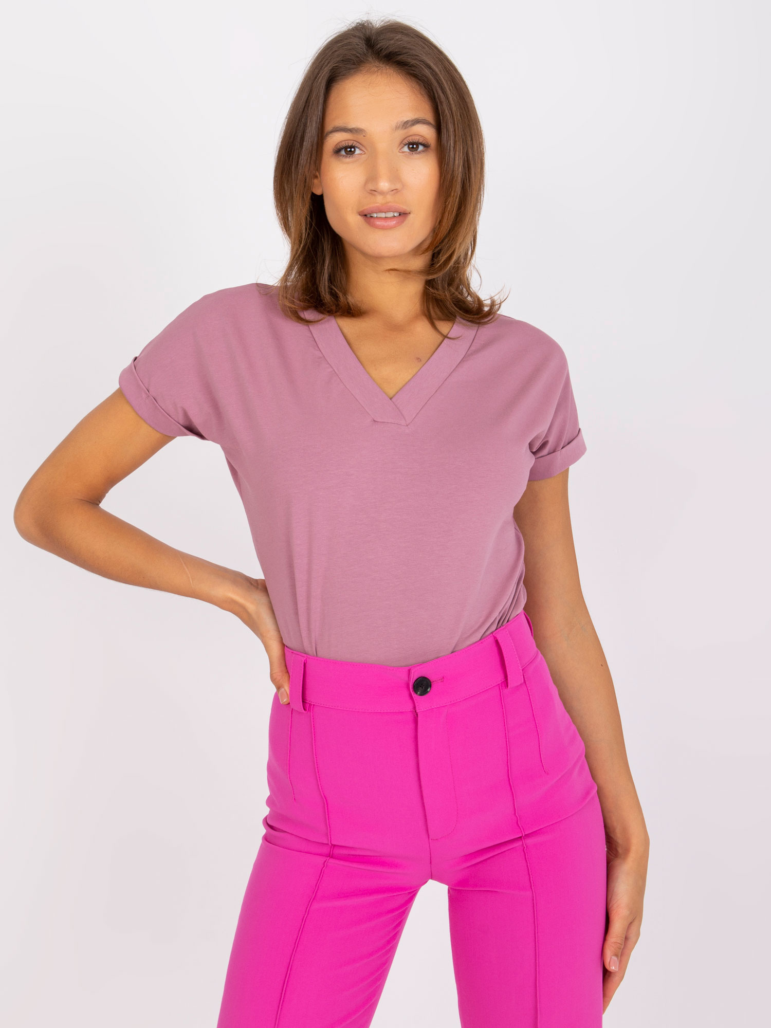Ružové basic tričko Severine so srdiečkom na boku RV-TS-7666.19-pink Veľkosť: L/XL