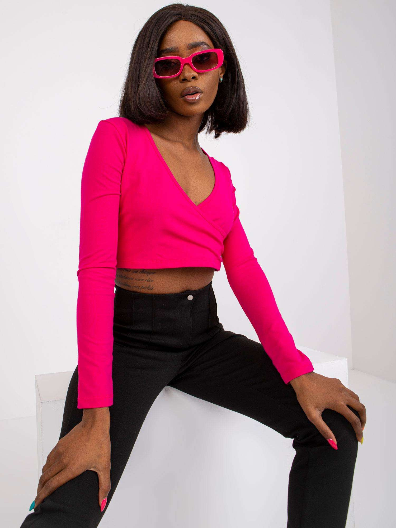Fuchsiový zavinovací crop top Paola -RV-BZ-7682.47-fuchsia pink Veľkosť: S
