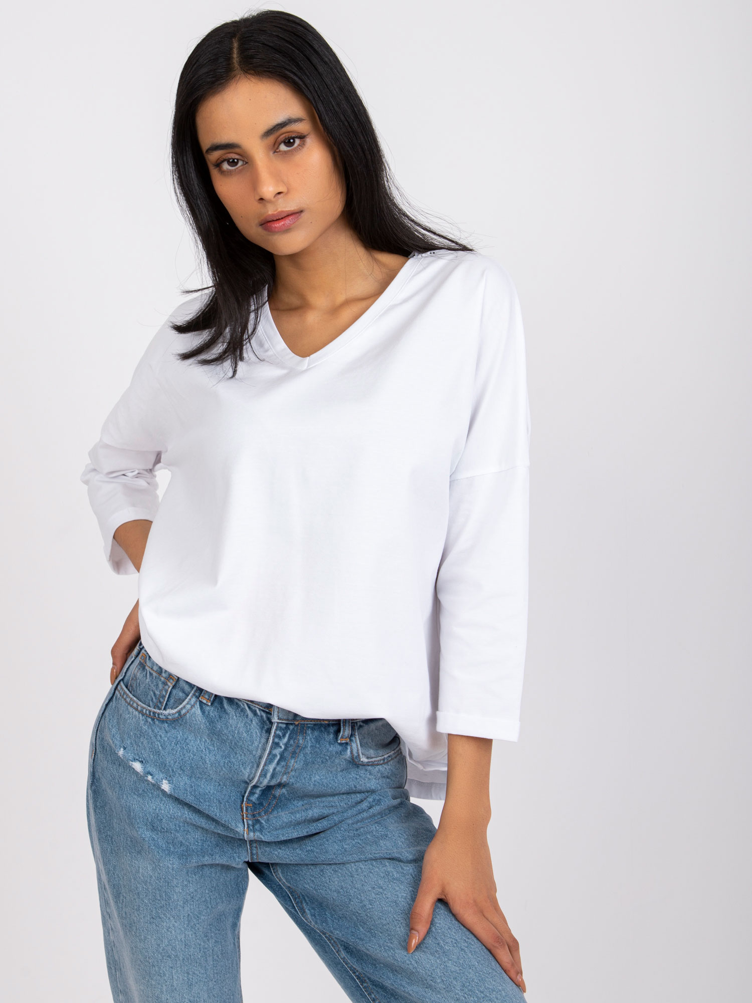Biela oversize blúzka Sylvie s krajkovým chrbtom -RV-BZ-7558.30-white Veľkosť: S/M