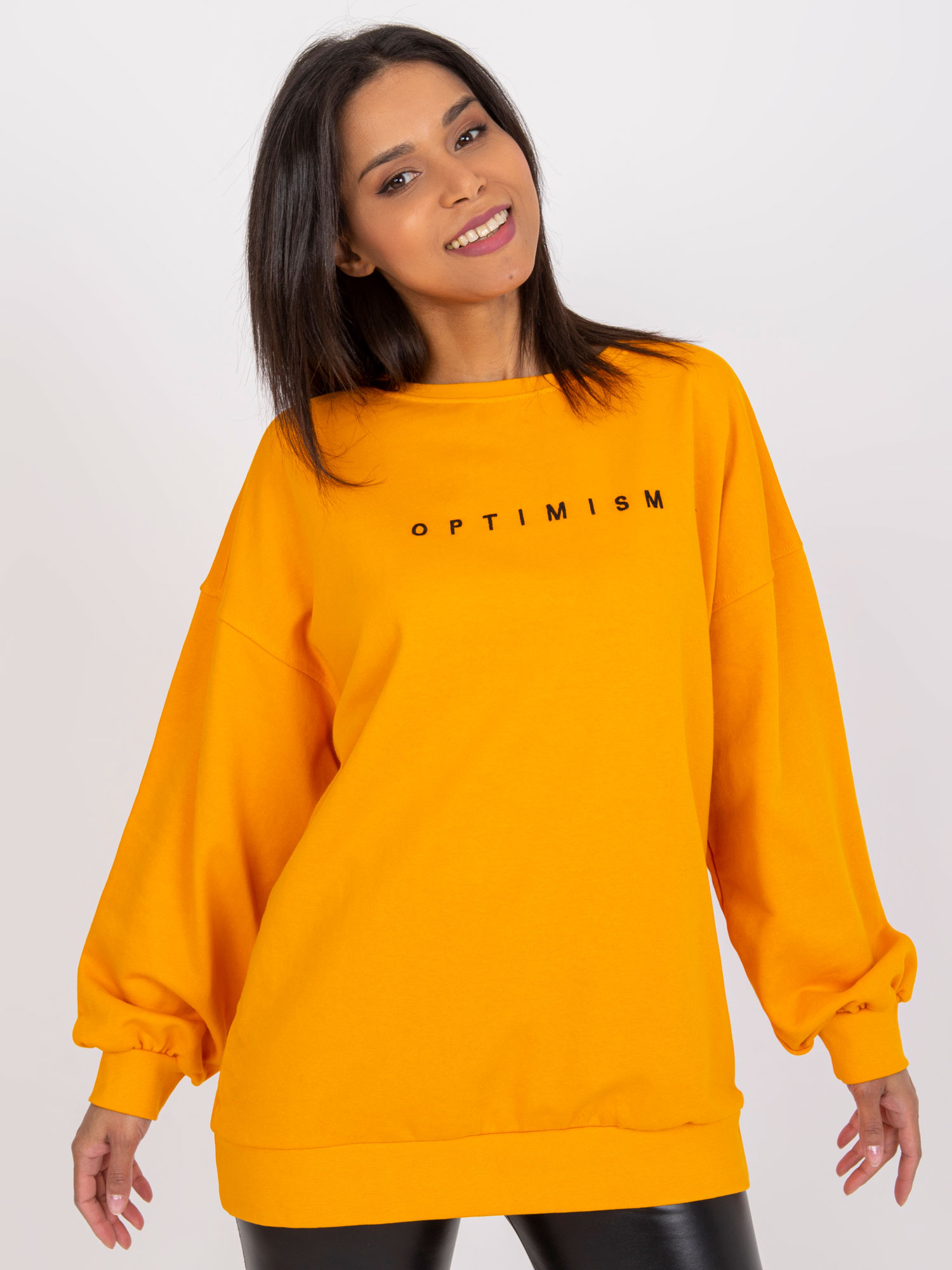 Oranžová mikina Miley s nápisom "Optimism" -EM-BL-536/3.76orange Veľkosť: ONE SIZE