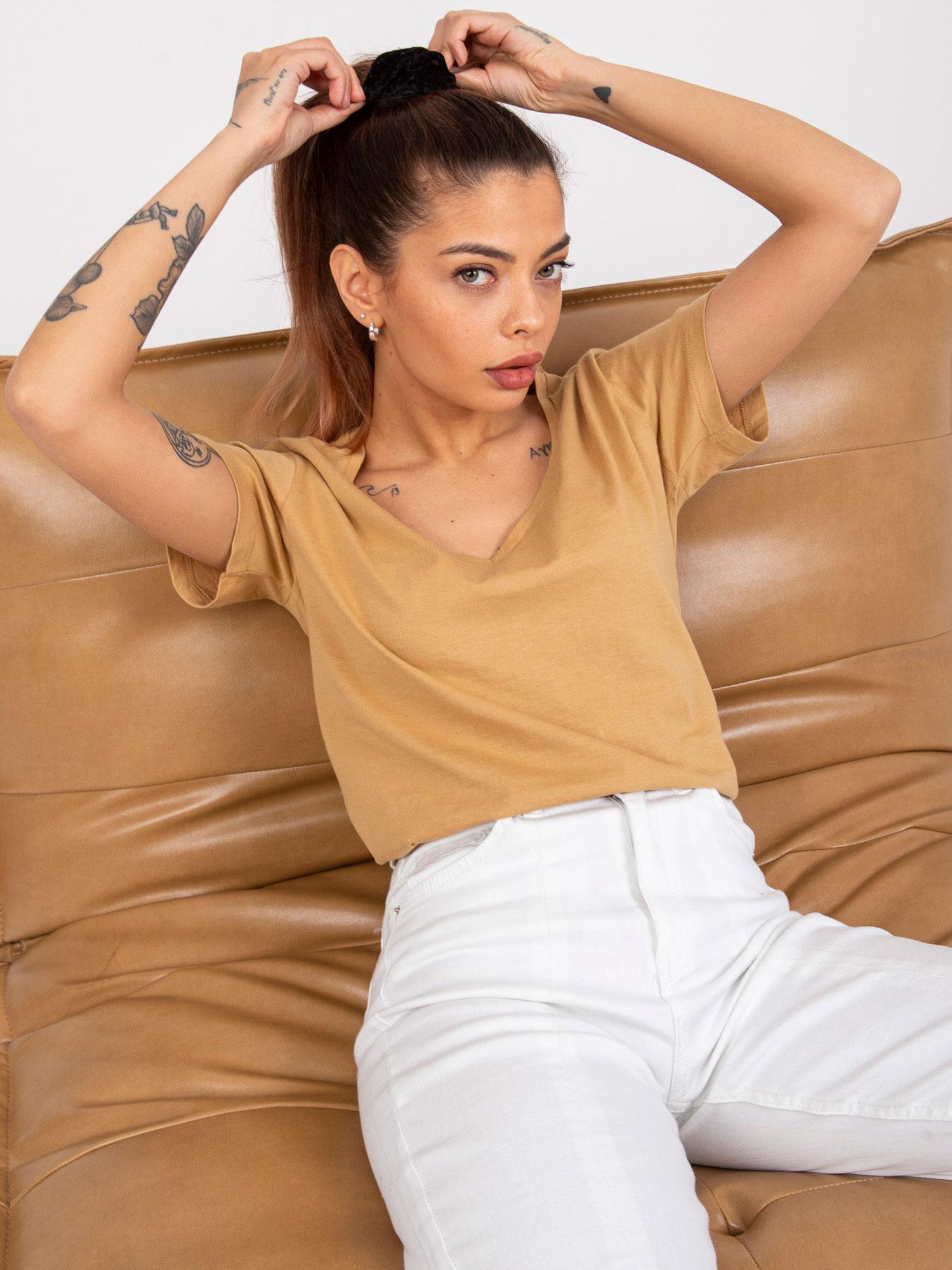 Béžové bavlnené tričko Salina -TW-TS-1002.28X-beige Veľkosť: XL