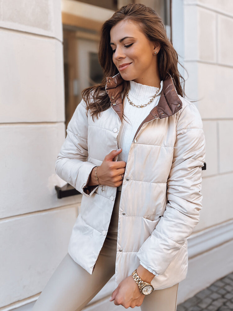 Svetlobéžová lesklá prešívaná bunda IRINA TY2786 Veľkosť: XL