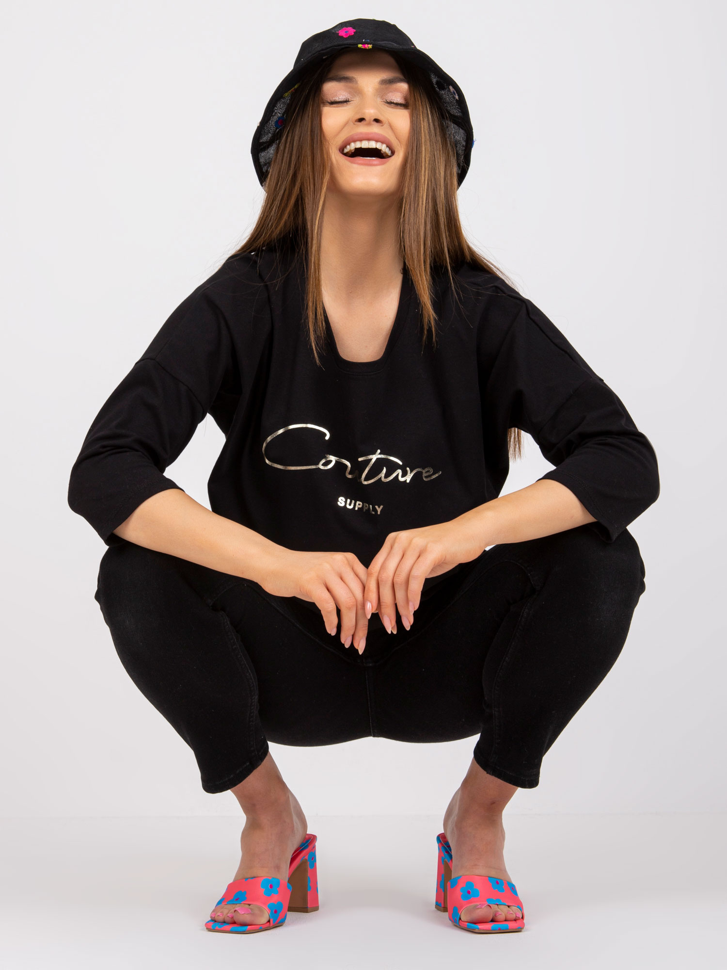 Čierne tričko s nápisom "Couture" RV-BZ-7767.99-black Veľkosť: S/M