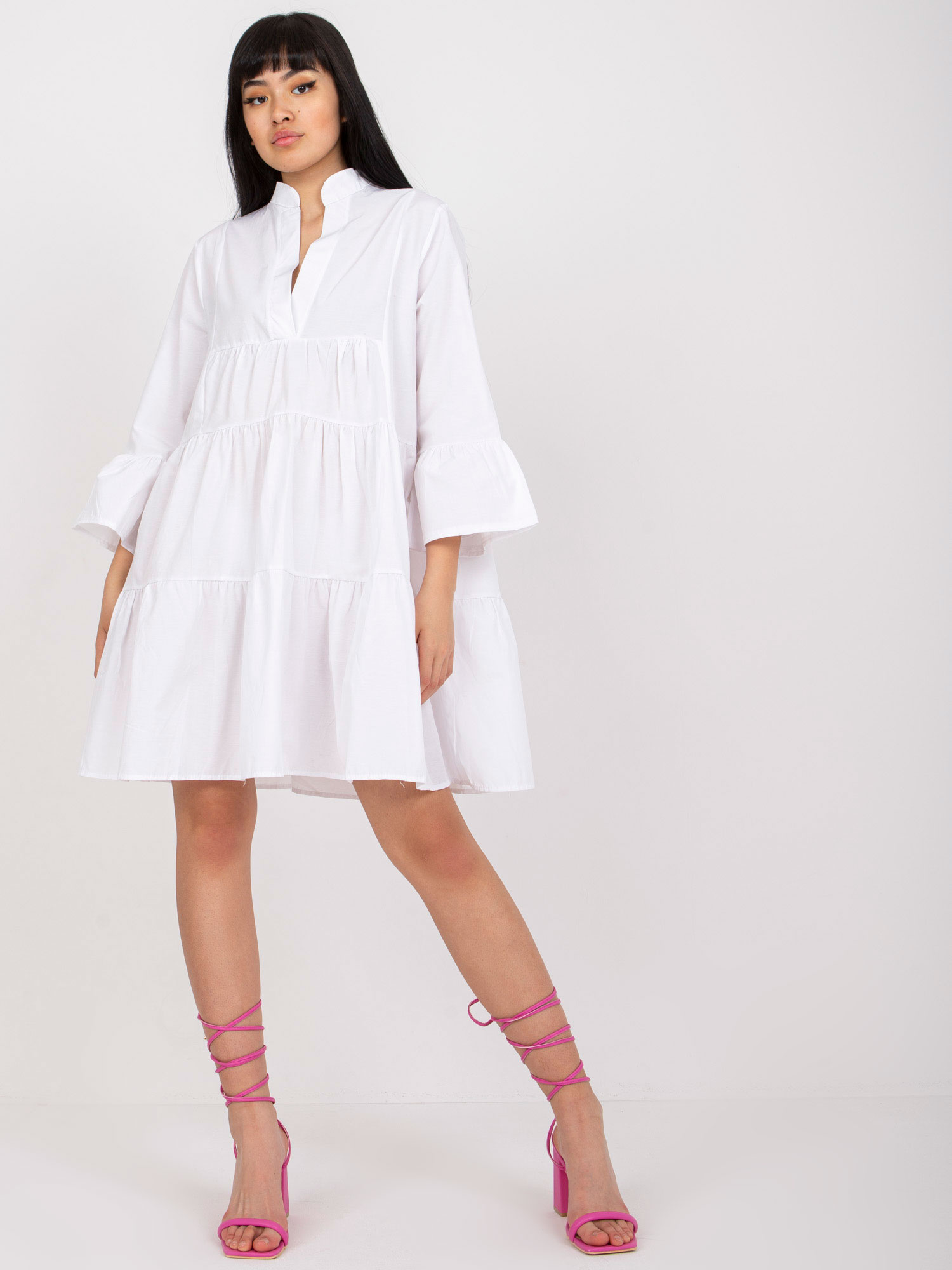 Biele voľné bavlnené mini šaty RO-SK-ELB-2317.22-white Veľkosť: M