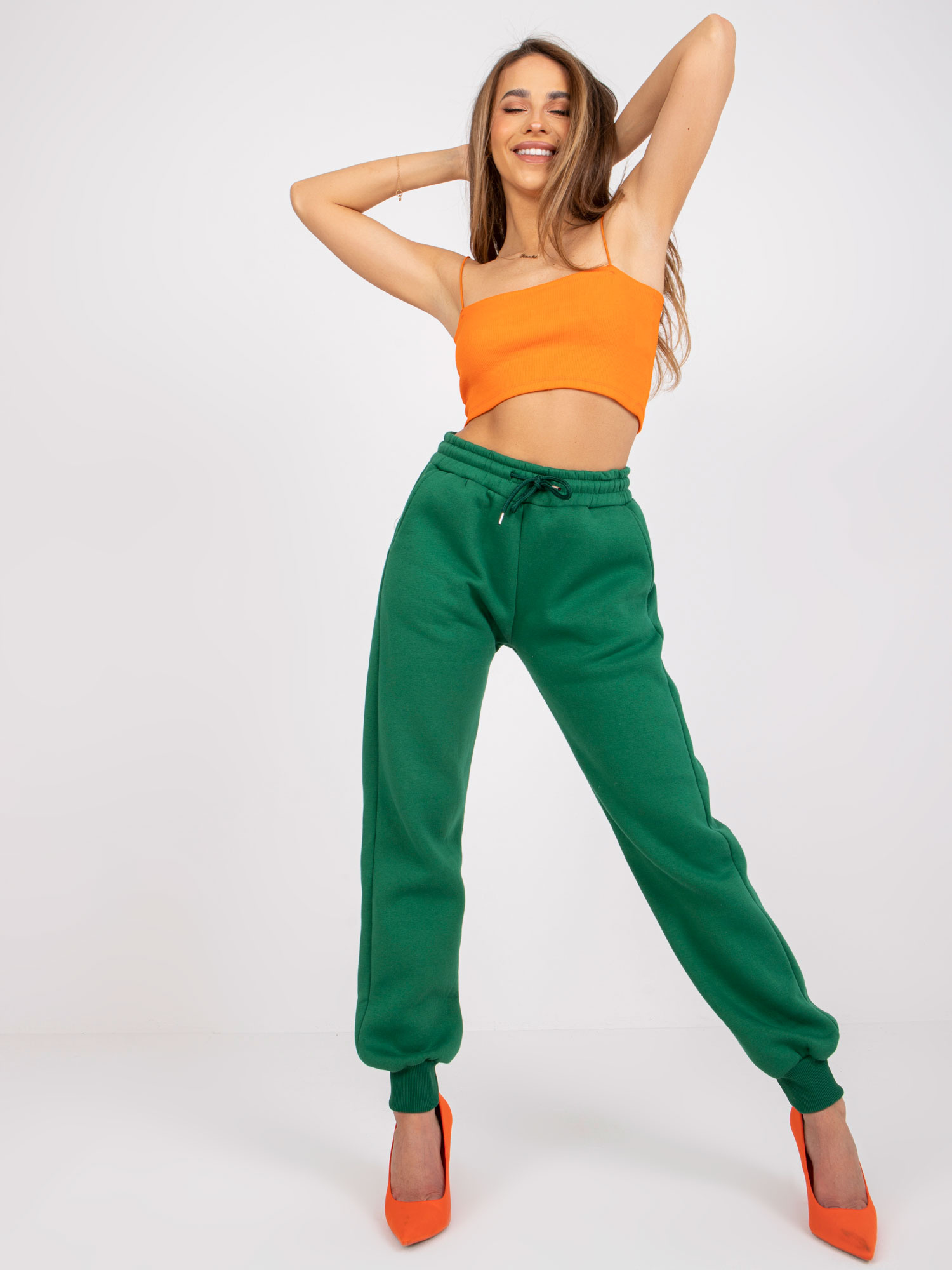 Tmavozelené basic tepláky Julia EM-DR-712.39P-dark green Veľkosť: ONE SIZE