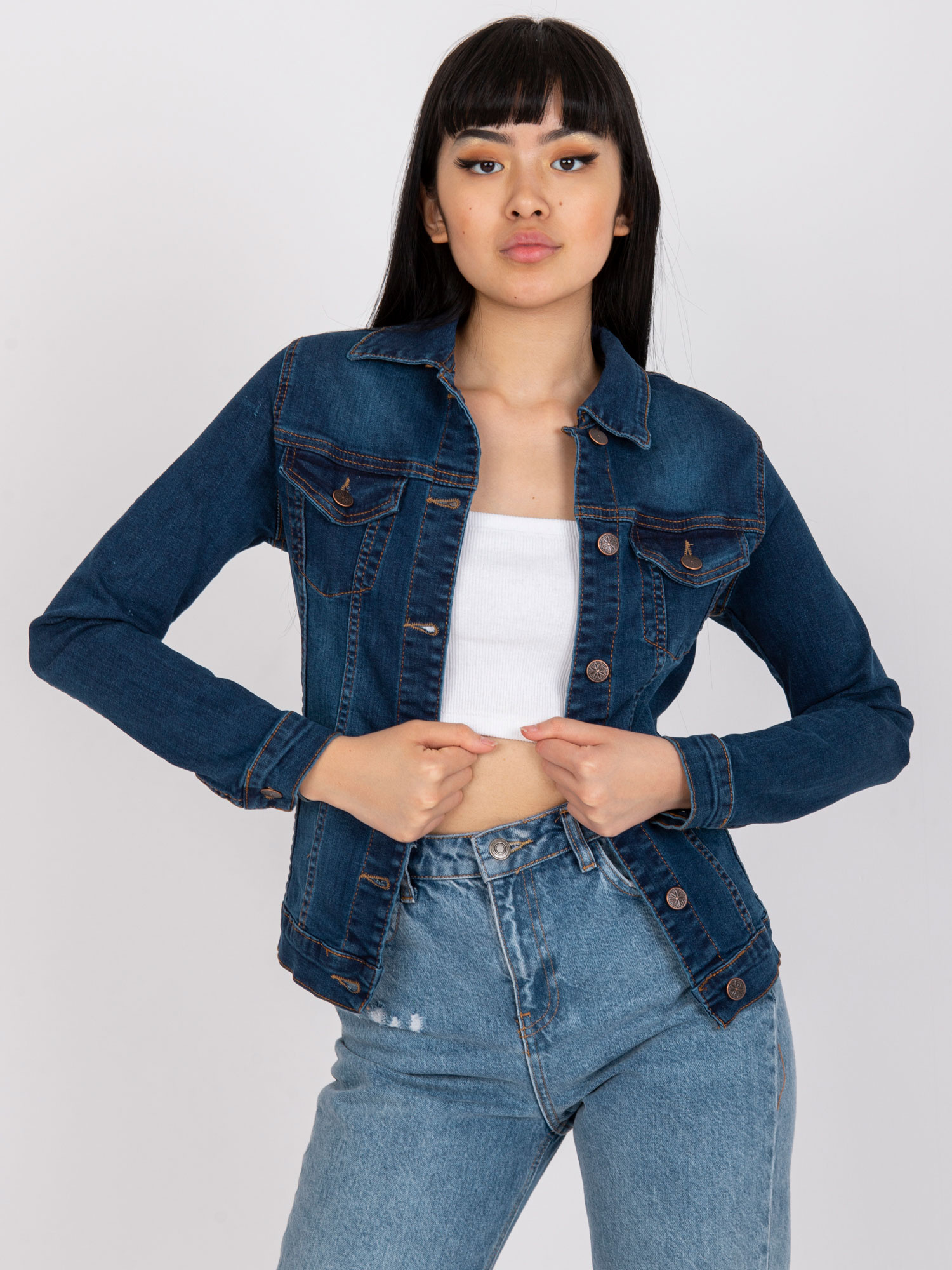 Tmavomodrá klasická džínsová bunda -RO-KR-CKT-4007.17X-dark blue Veľkosť: XS