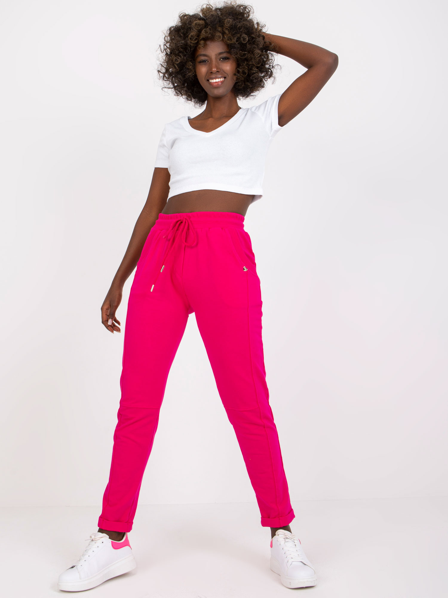 Fuchsiové tepláky s vysokým pásom RV-DR-7806.32-fuchsia pink Veľkosť: M