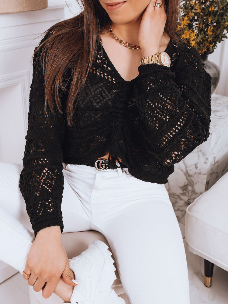 Čierny háčkovaný sveter MISTELLA MY1538 Veľkosť: ONE SIZE