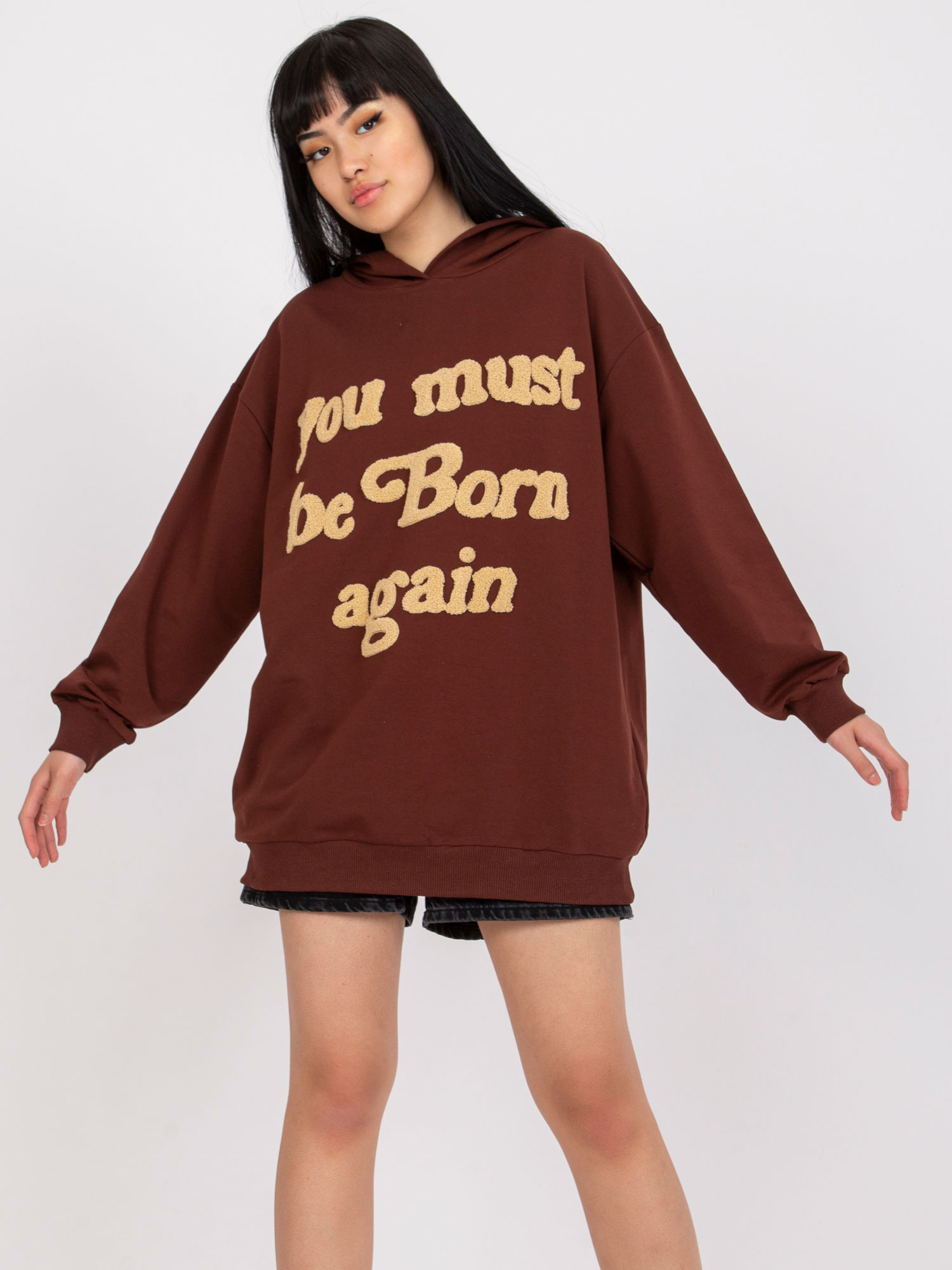Tmavohnedá dámska oversize mikina s nápisom FA-BL-7716.39-brown Veľkosť: ONE SIZE