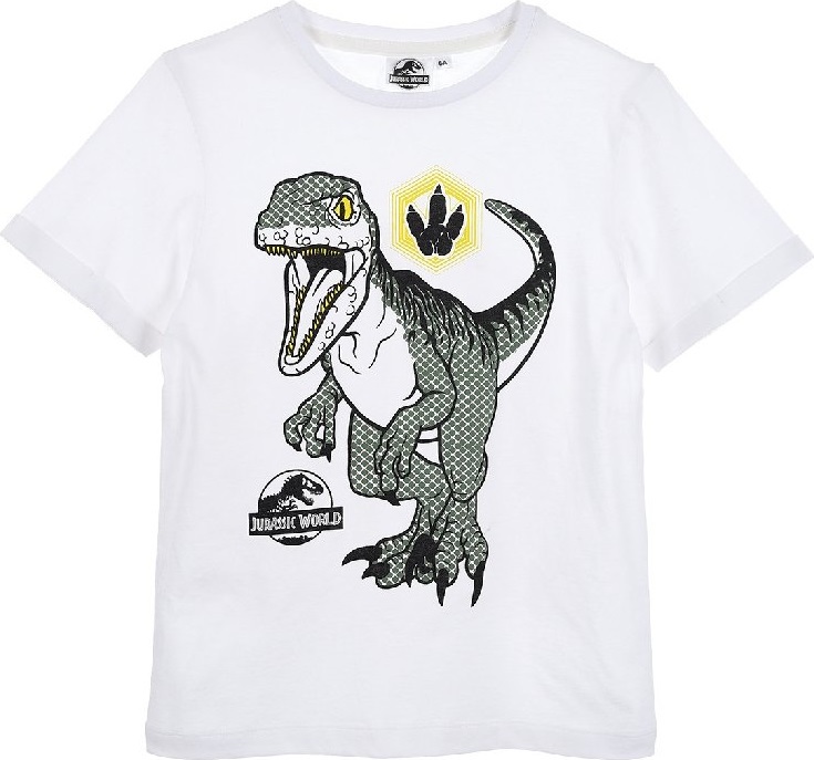 Biele chlapčenské tričko s potlačou Jurassic World dinosaur Veľkosť: 98