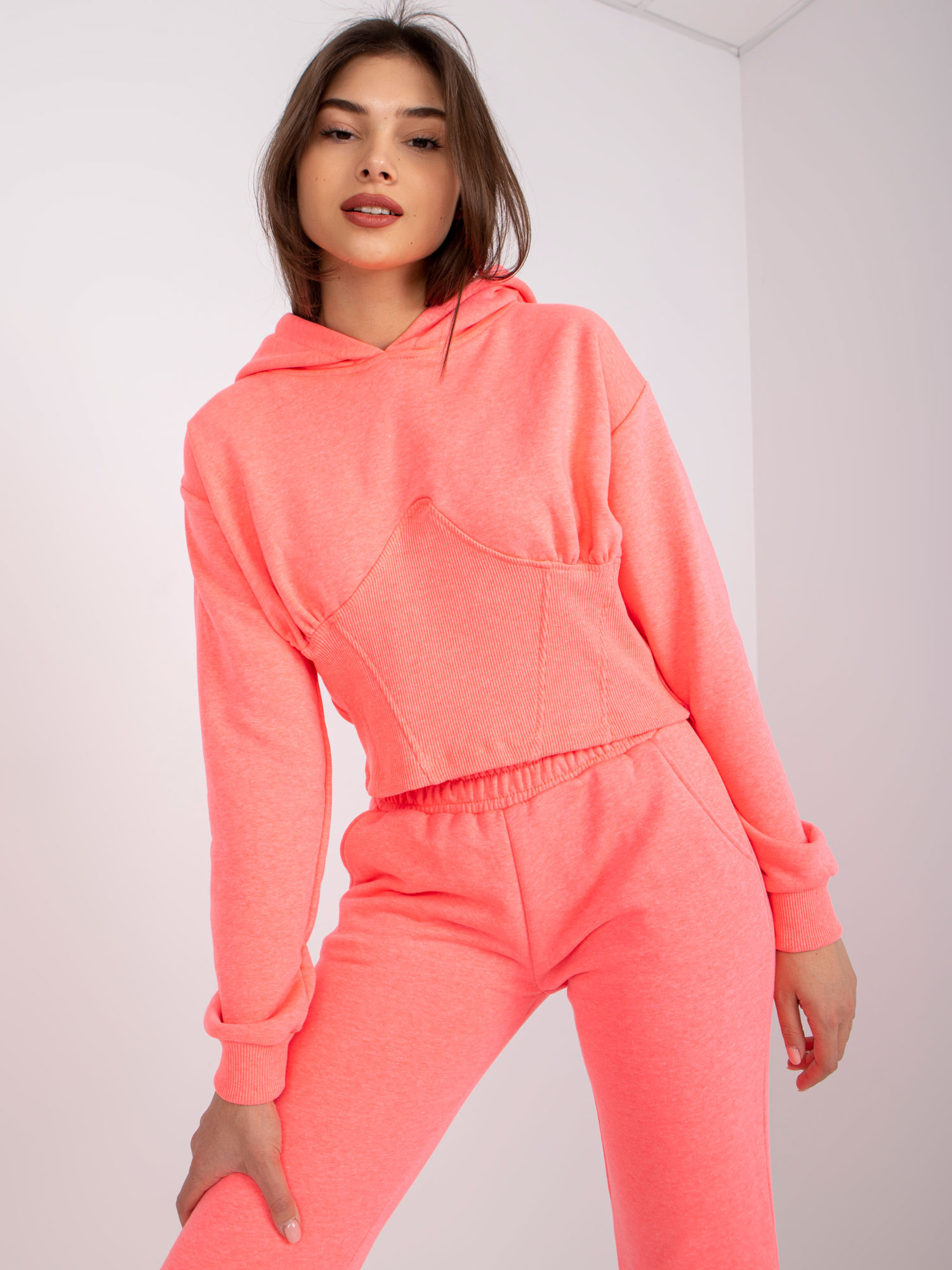 Neónovo ružová tepláková súprava s kapucňou -EM-KMPL-378.04-fluo pink Veľkosť: M