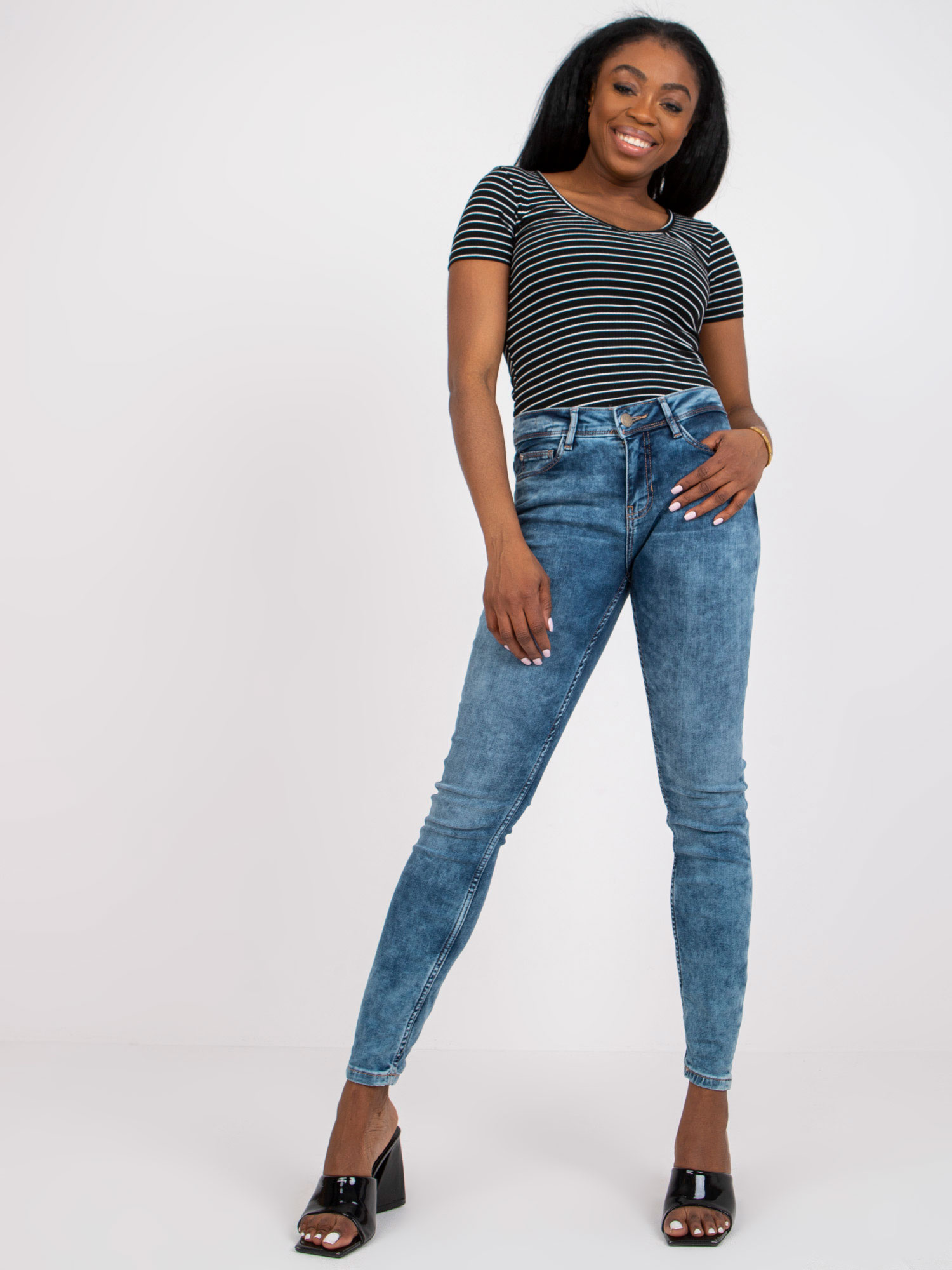 Modré tieňované skinny džínsy D85035C62220M263-blue Veľkosť: S