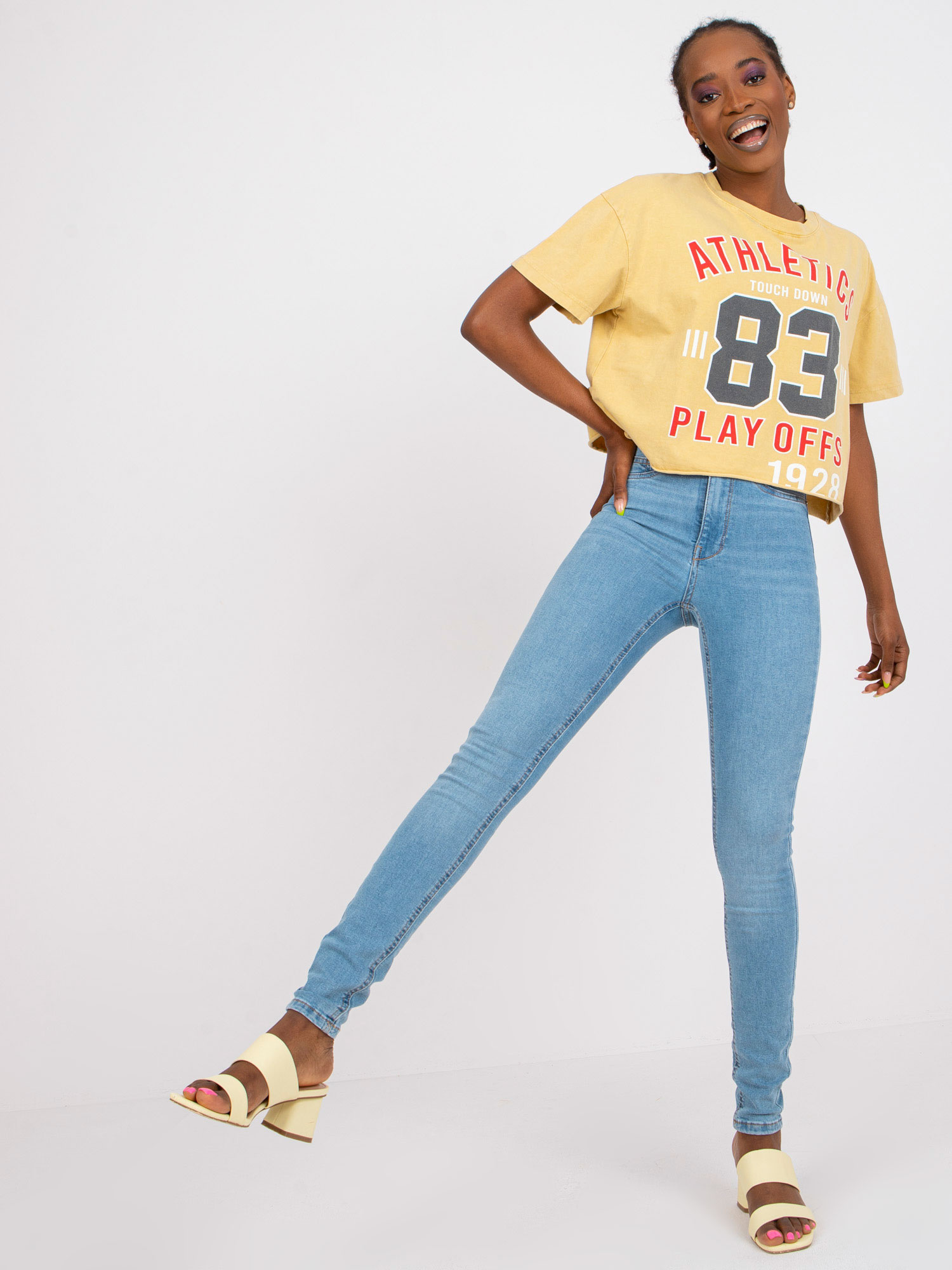 Modré skinny s vysokým pásom RO-SP-PNT-2308.86-blue Veľkosť: XS