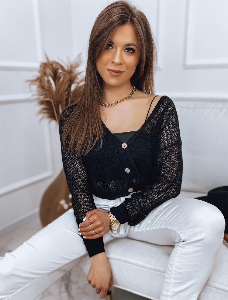 Čierny háčkovaný sveter s gombíkmi GOFFY MY1541 Veľkosť: ONE SIZE