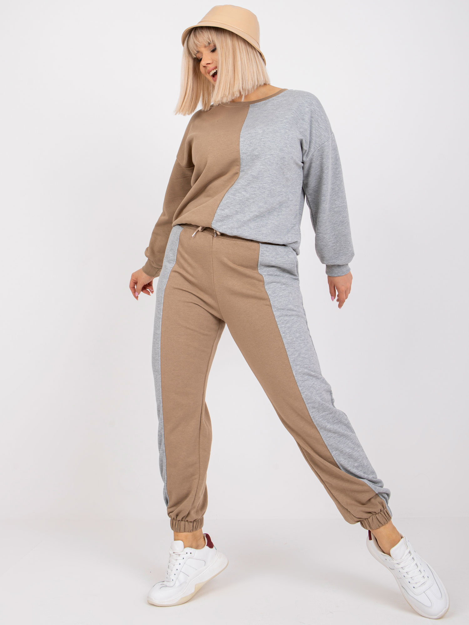 Sivo-béžová tepláková súprava Amishi -EM-KMPL-639.88 Veľkosť: L/XL