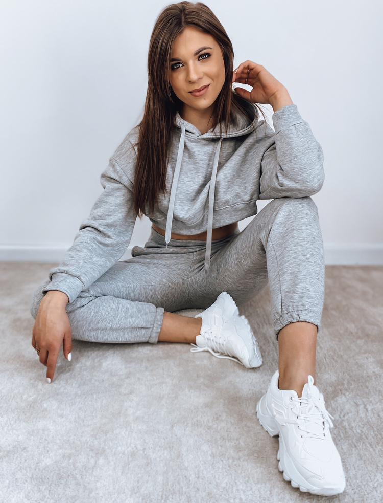 Svetlosivá teplákovka SERINE s "crop" mikinou AY0642 Veľkosť: XL