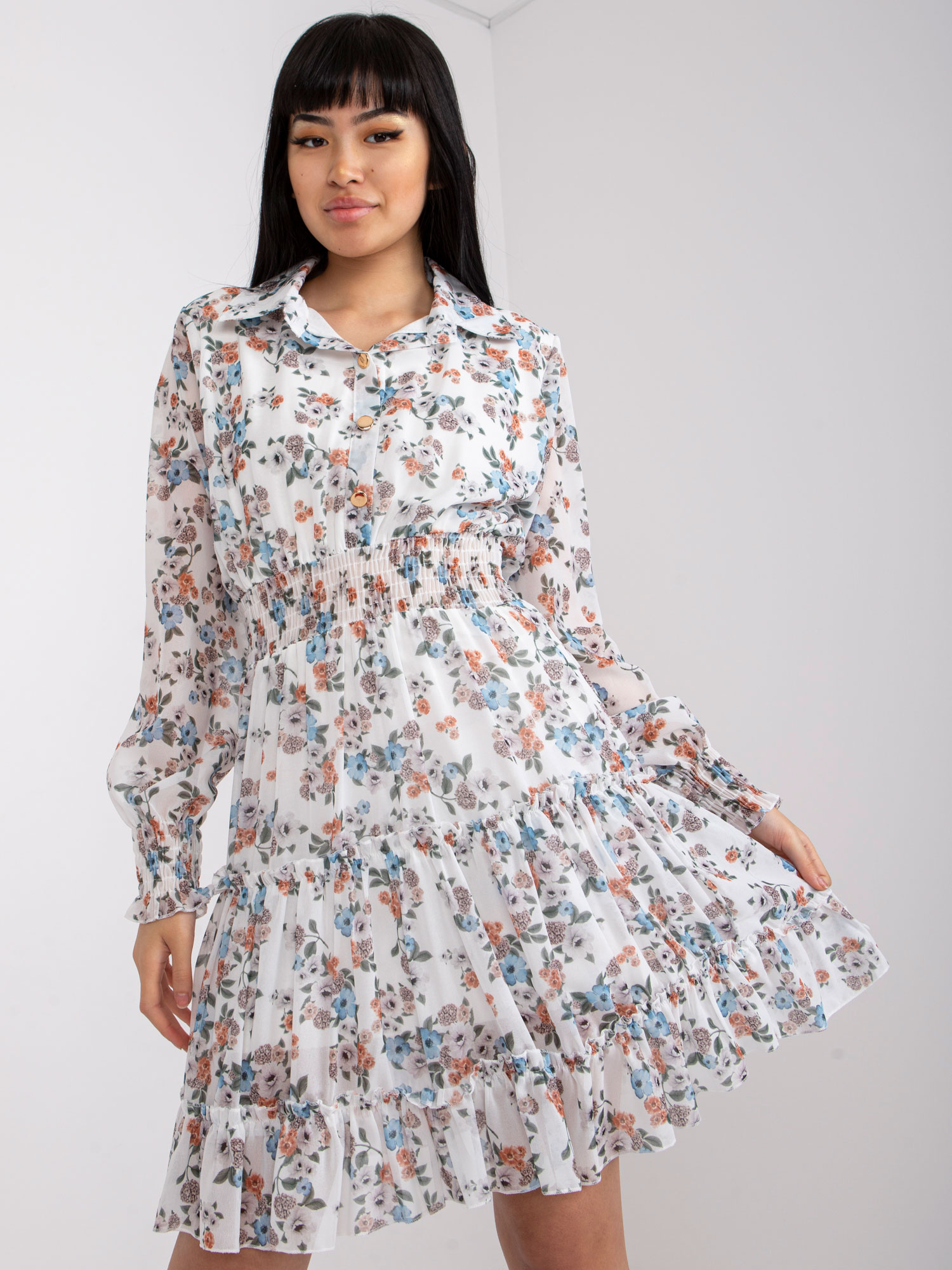 Biele kvetované šaty DHJ-SK-C2212.35-white Veľkosť: ONE SIZE