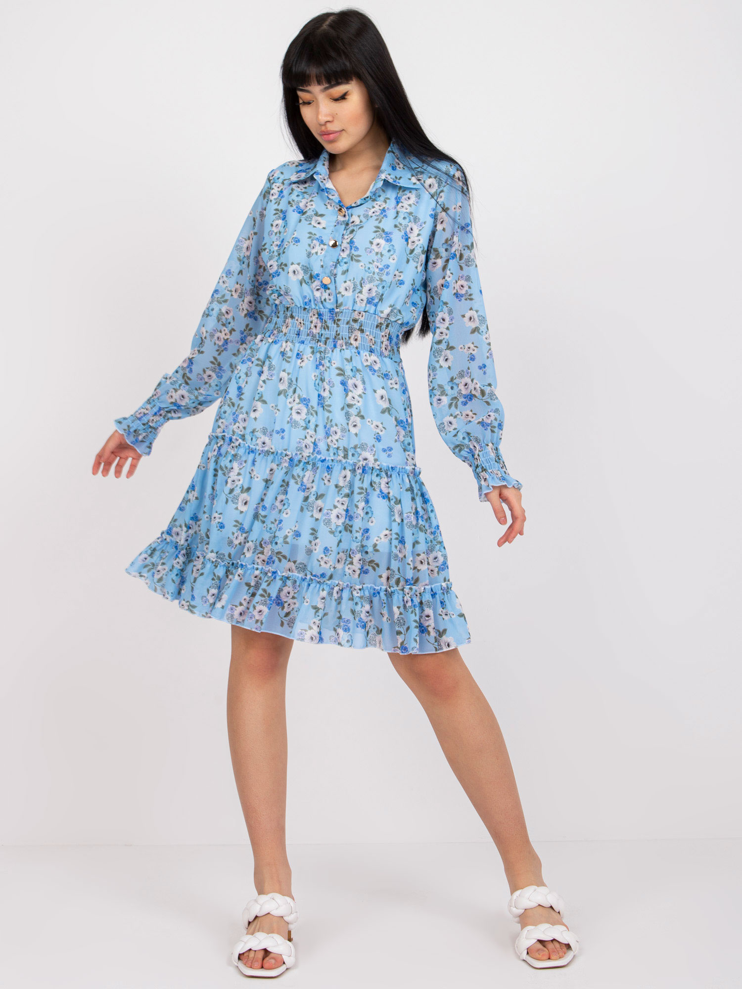 Svetlomodré kvetinové šaty -DHJ-SK-C2212.35-blue Veľkosť: ONE SIZE