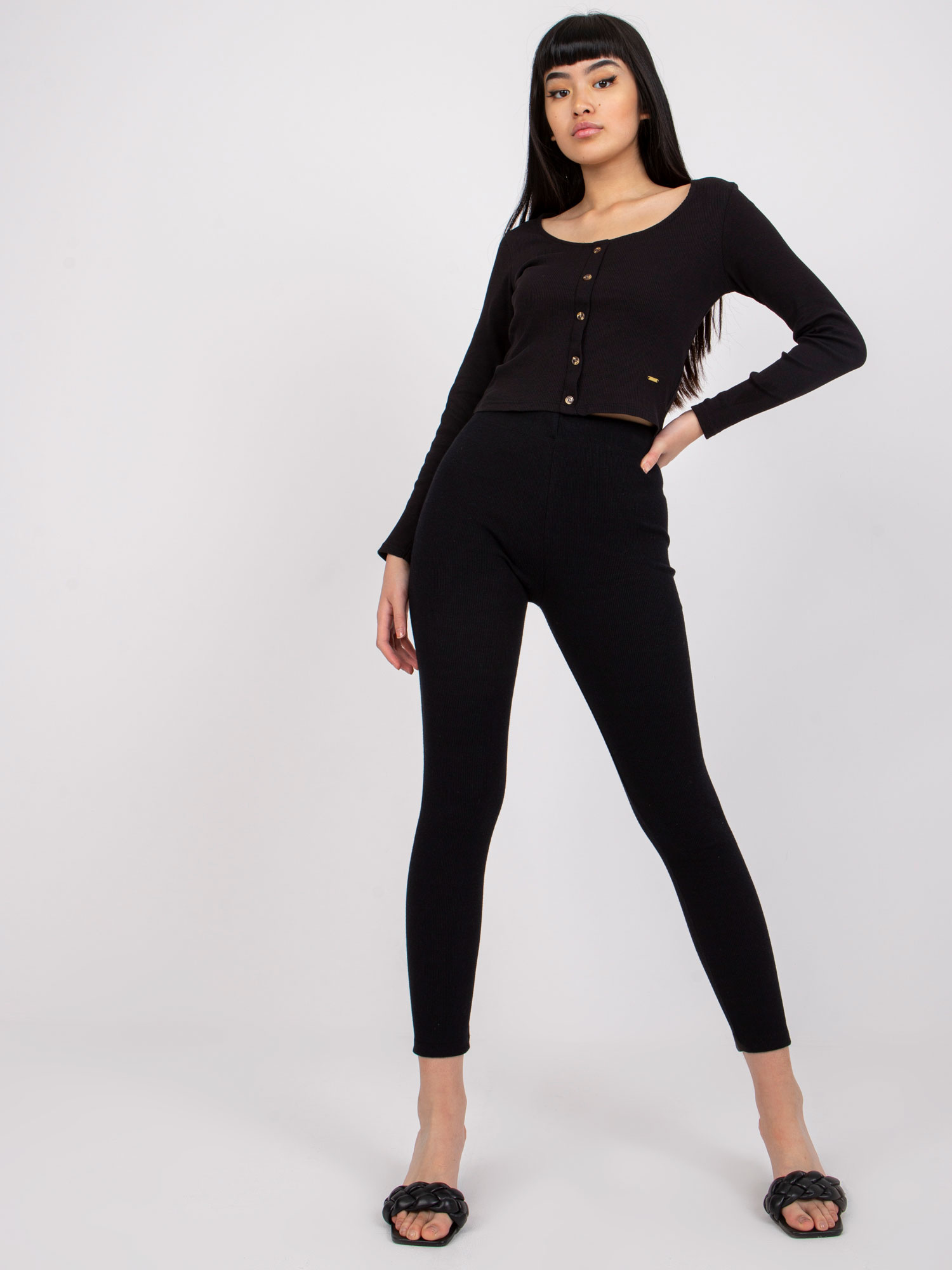 Čierne rebrované legíny -RV-LG-7533.08-black Veľkosť: XS