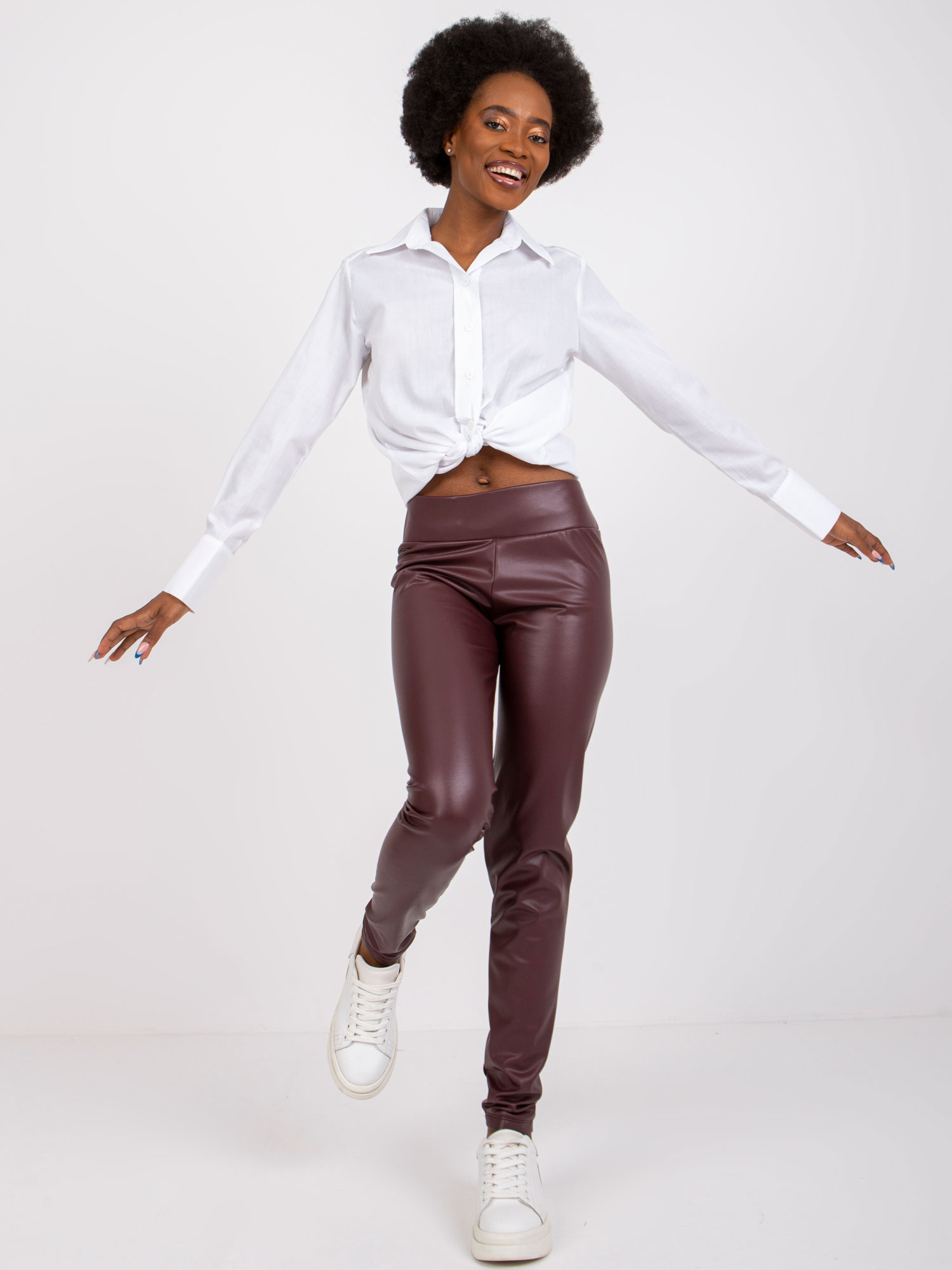 Tmavočervené koženkové legíny RV-LG-6007.11-dark red Veľkosť: S