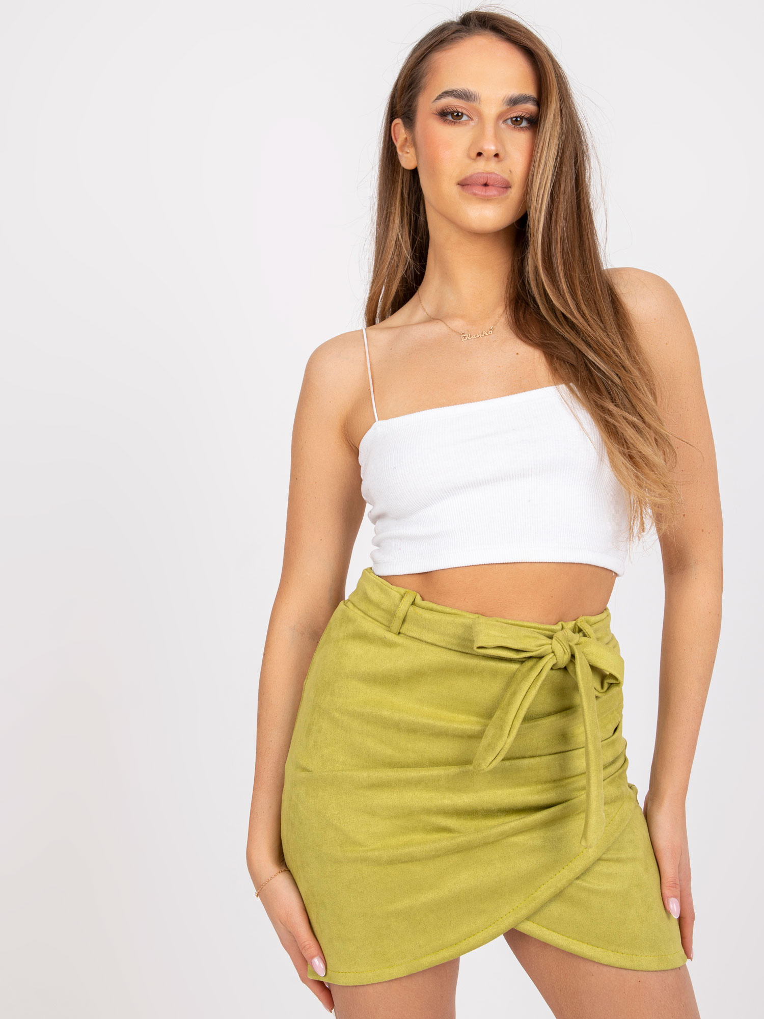 Svetlozelená semišová sukňa -DHJ-SD-15680.28X-light green Veľkosť: M