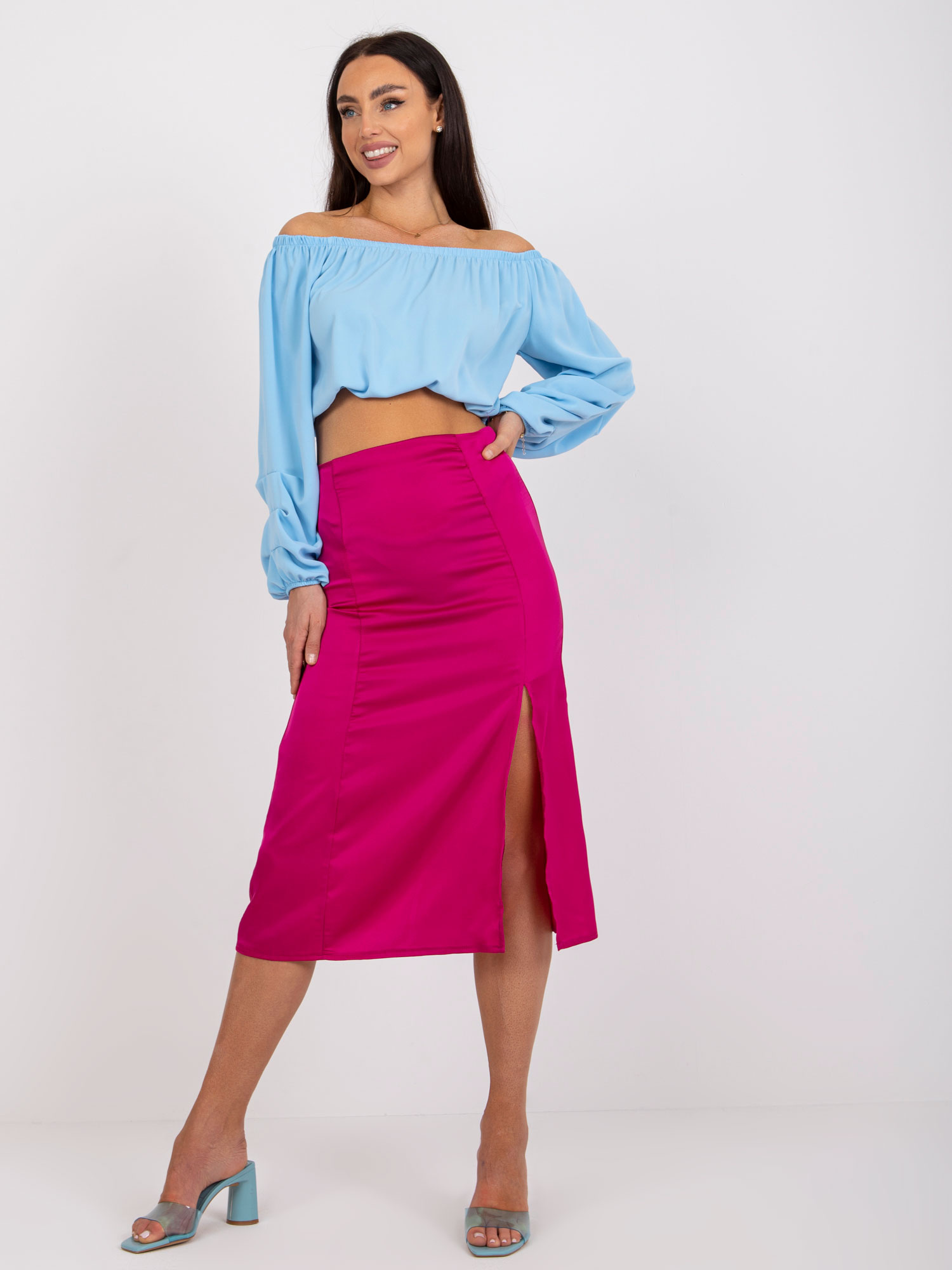 Fuchsiová midi sukňa s rozparkom -WN-SD-1705.86-fuchsia Veľkosť: M