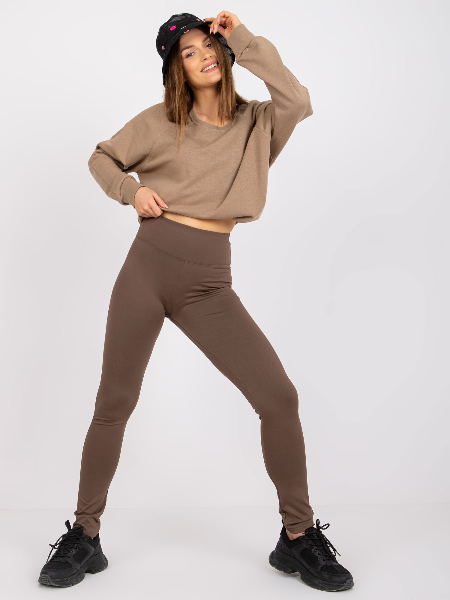 Hnedé legíny s vysokým pásom -EM-LG-U597.50P-brown Veľkosť: ONE SIZE