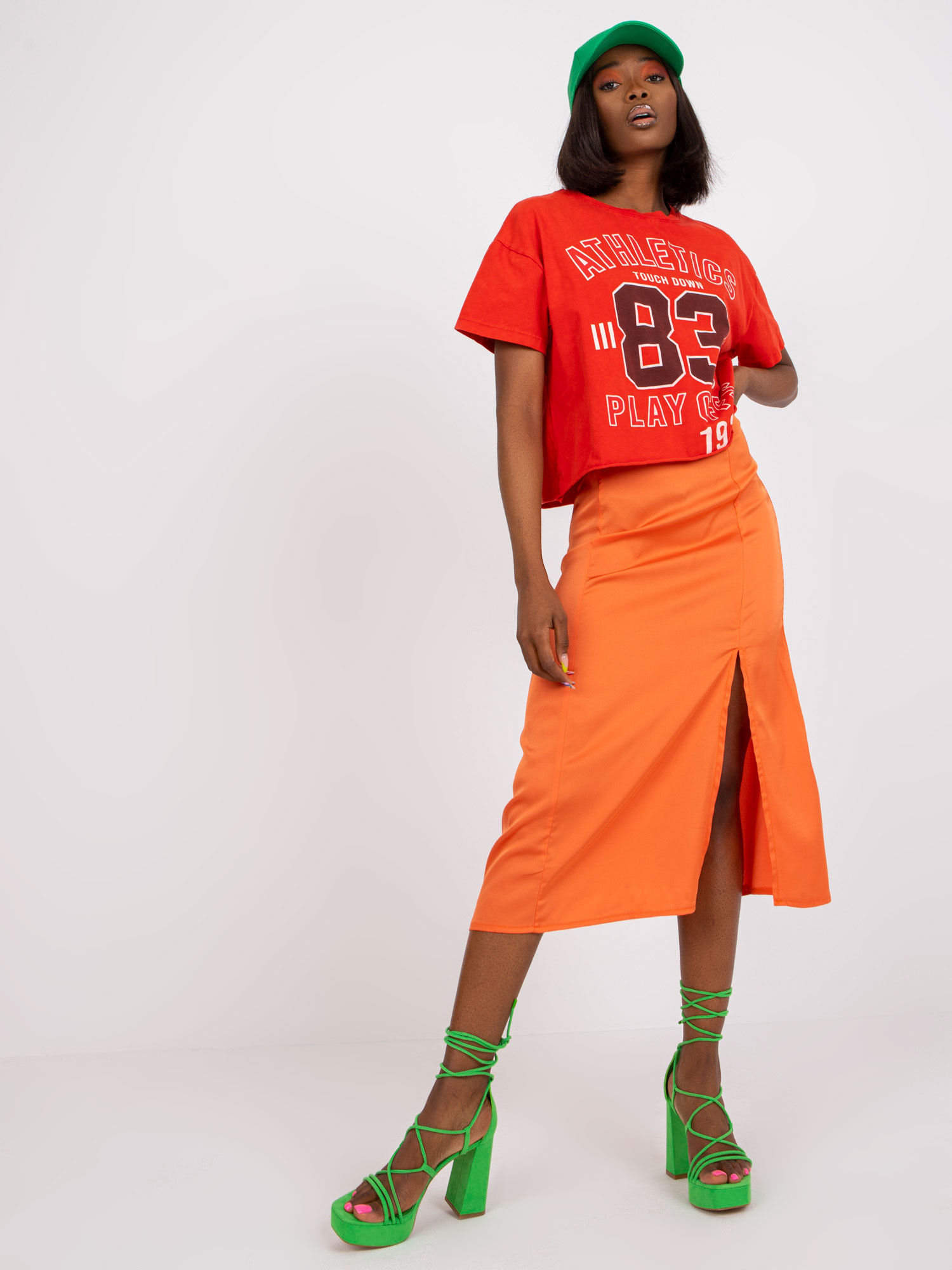 Oranžová midi sukňa s rozparkom -WN-SD-1705.86-orange Veľkosť: S