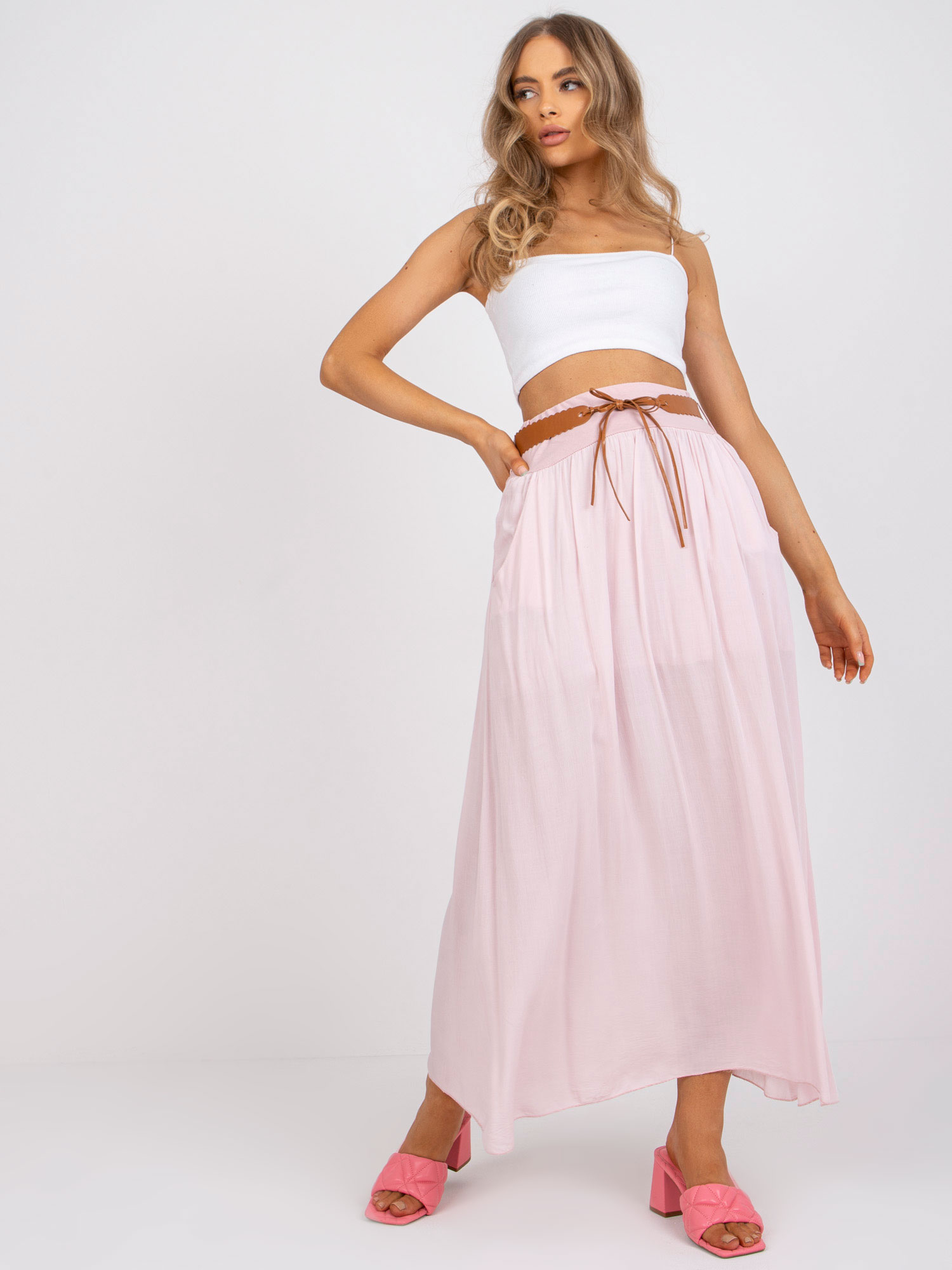 SVETLORUŽOVÁ MAXI SUKŇA -TW-SD-BI-1283.49-LIGHT PINK Veľkosť: XL