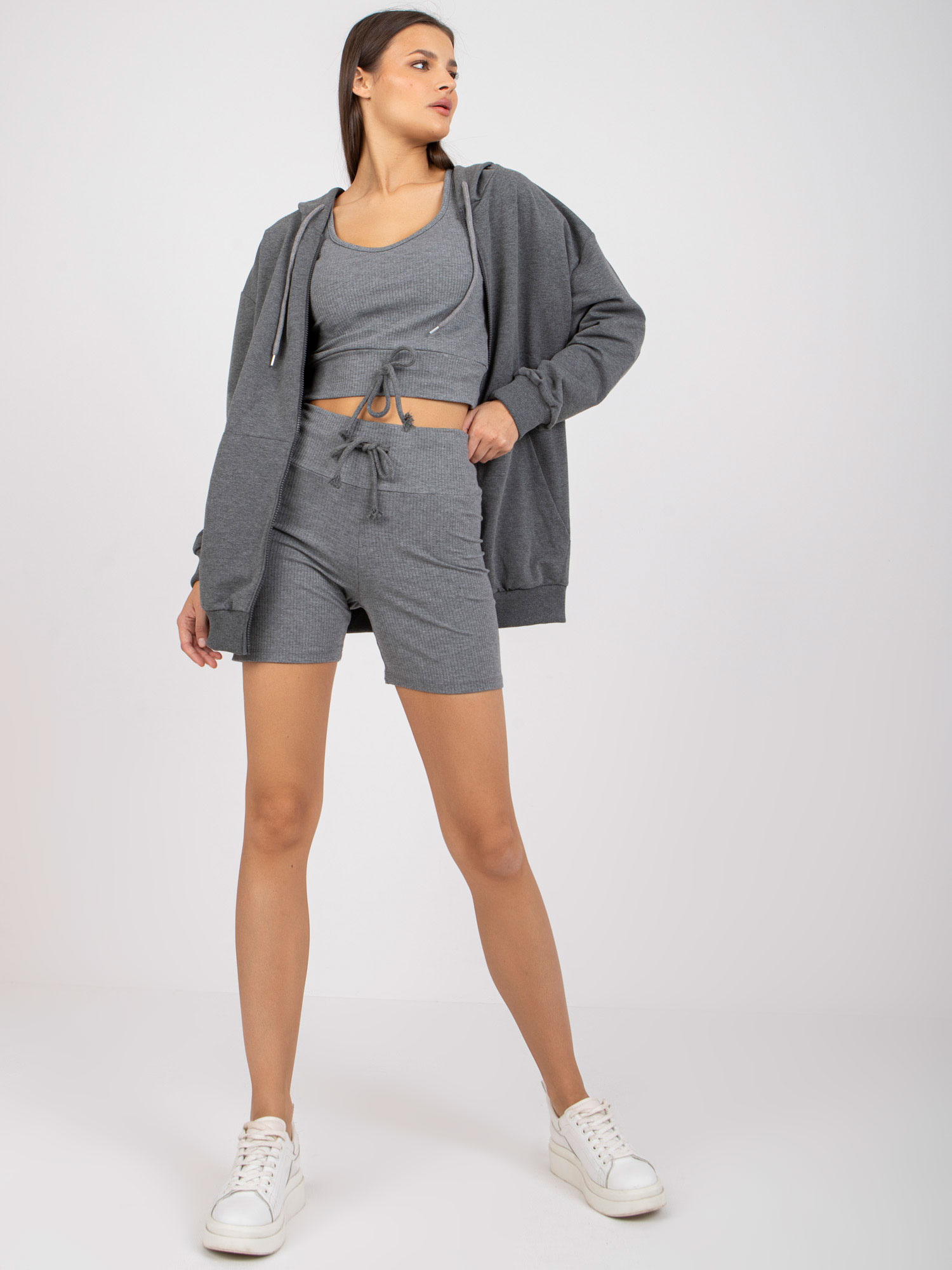 Sivá trojdielna súprava FA-KMPL-7742.56P-dark grey Veľkosť: L/XL