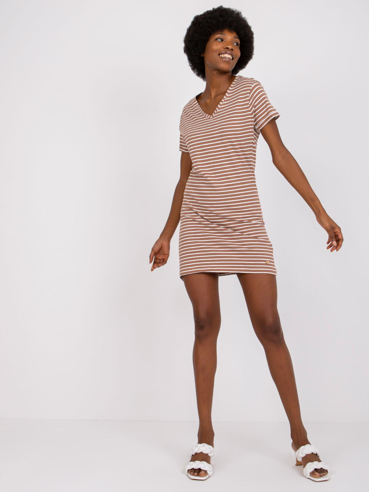 Hnedé pruhované šaty -D16054M30315A-brown Veľkosť: XS