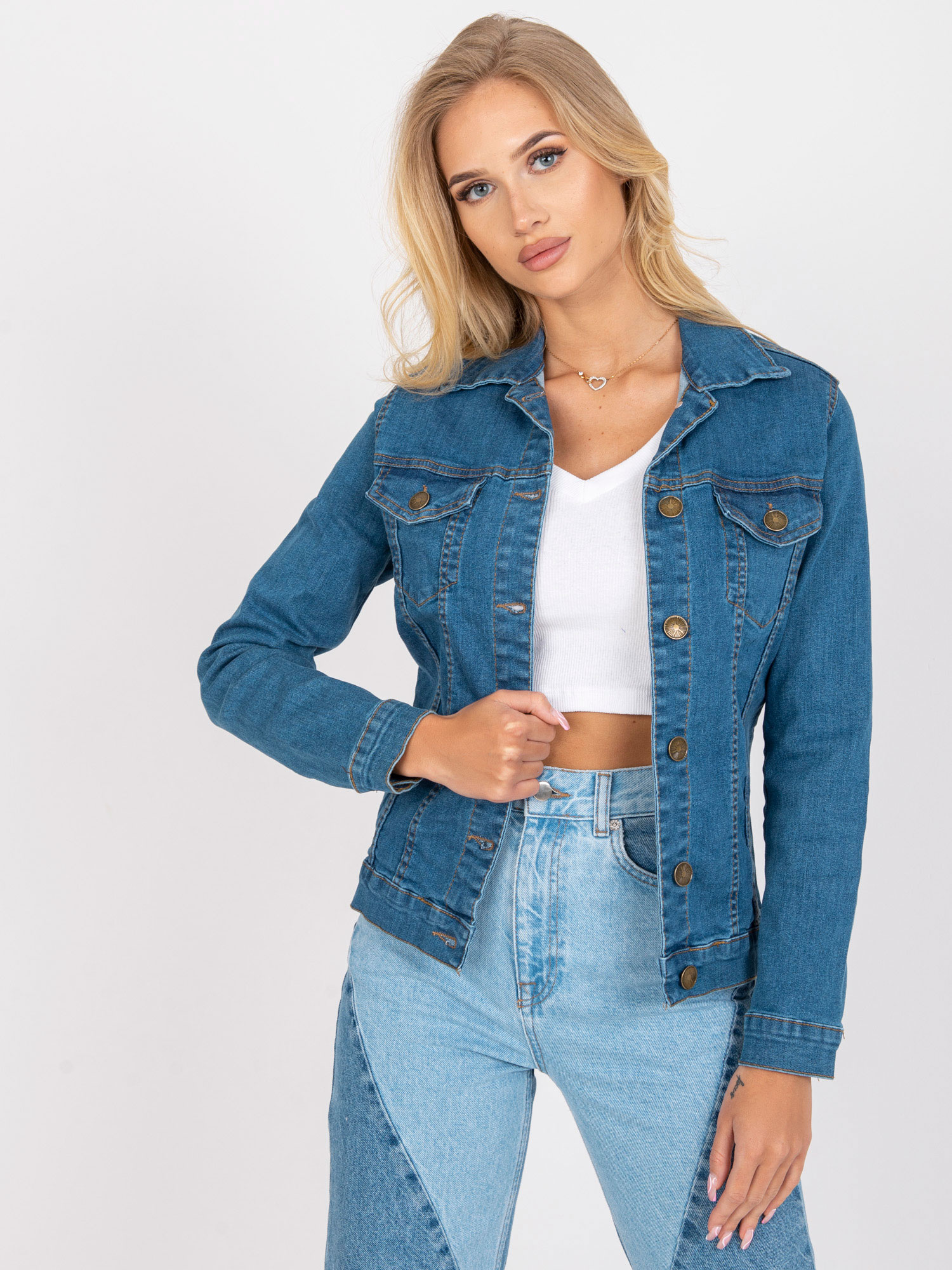Klasická modrá džínsová bunda -RO-KR-CKT-4007.17X-blue Veľkosť: XS