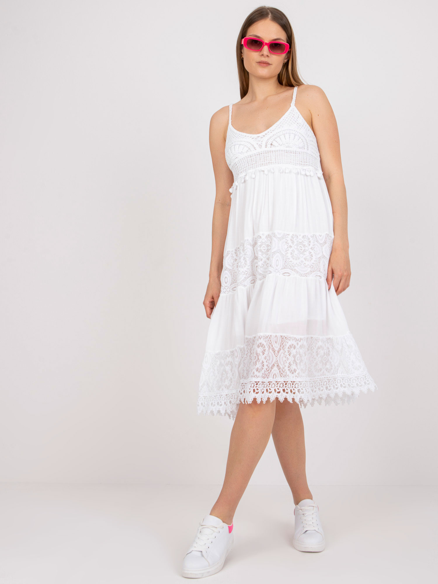 Biele letné šaty s čipkou -TW-SK-BI-82345.19P-white Veľkosť: S