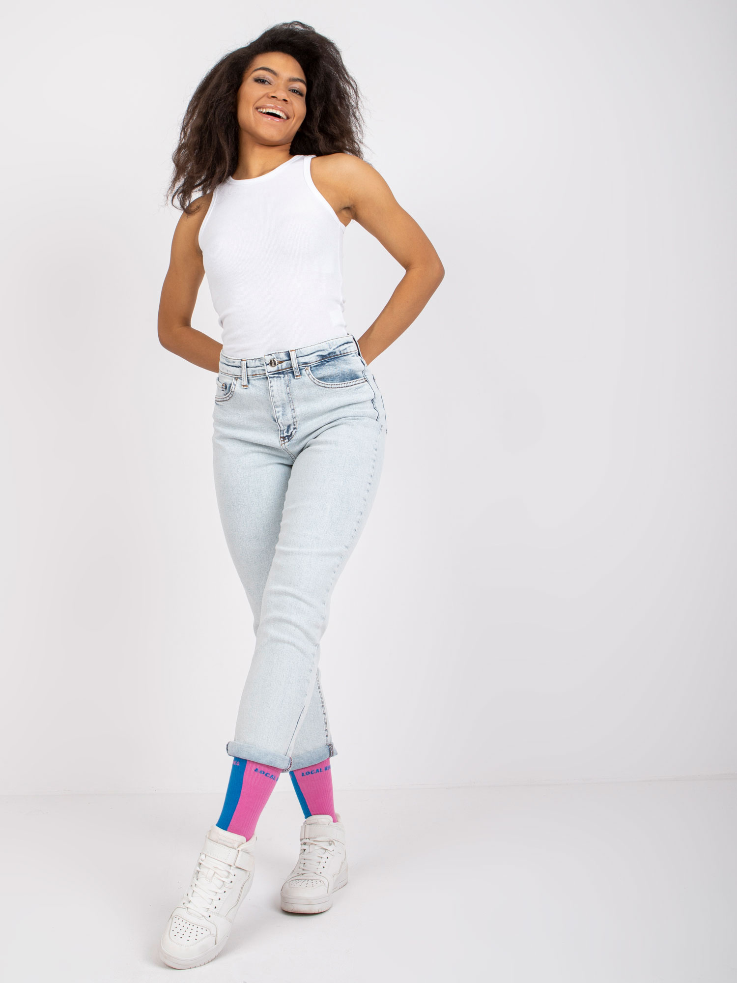 Svetlomodré "mom" džínsy MR-SP-251-1.95-light blue Veľkosť: 31