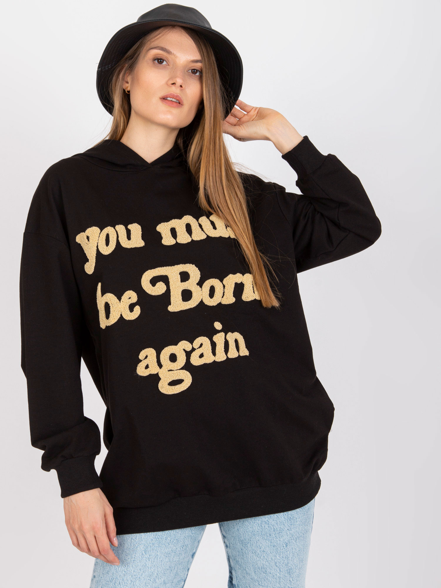Čierna dámska mikina s nápisom FA-BL-7716.39-black Veľkosť: ONE SIZE