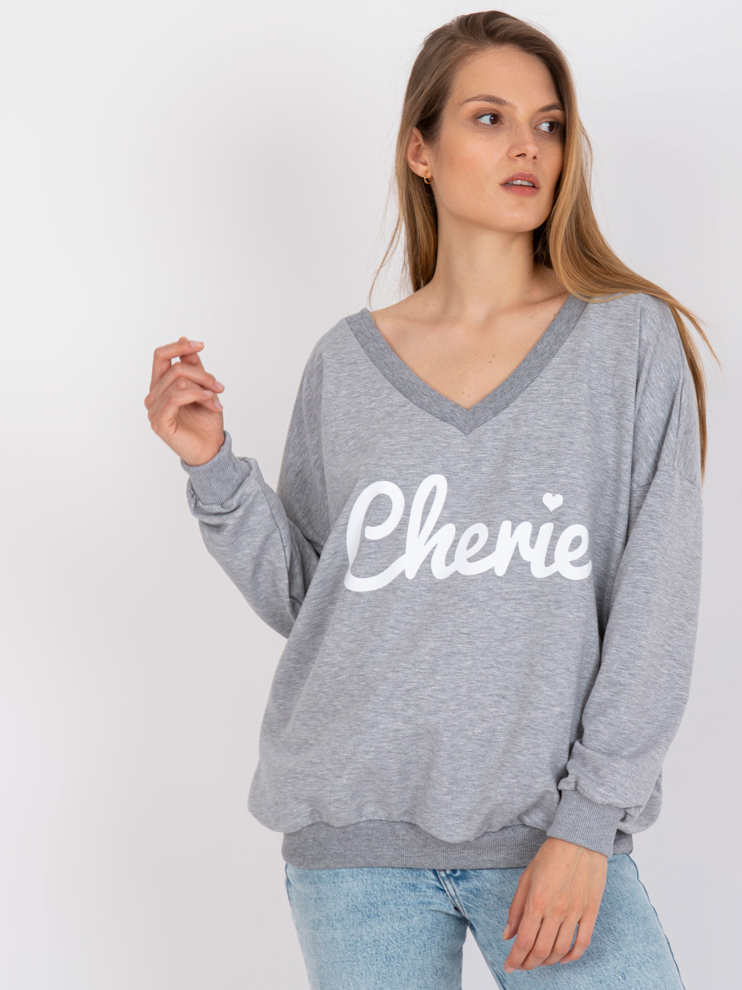 Svetlosivá dámska mikina s bielym nápisom FA-BL-7754.55P-white/gray Veľkosť: ONE SIZE