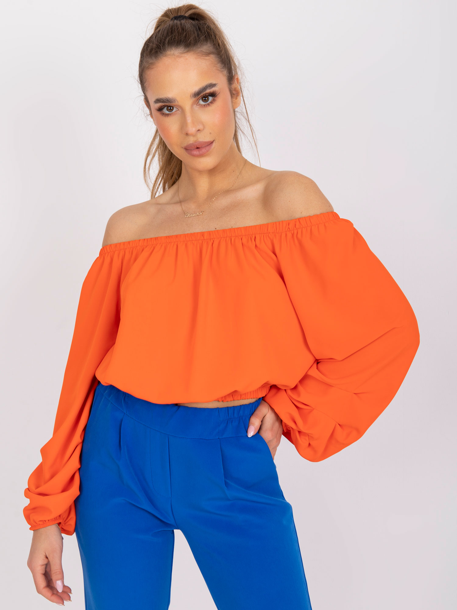 ORANŽOVÁ BLÚZKA SO SPADNUTÝMI RAMENAMI DHJ-BZ-6816.57-ORANGE Veľkosť: ONE SIZE