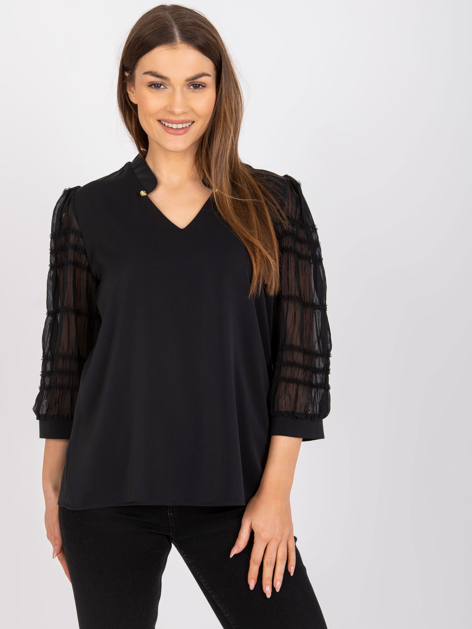 Čierna elegantná blúzka LK-BZ-508825.01X-black Veľkosť: ONE SIZE