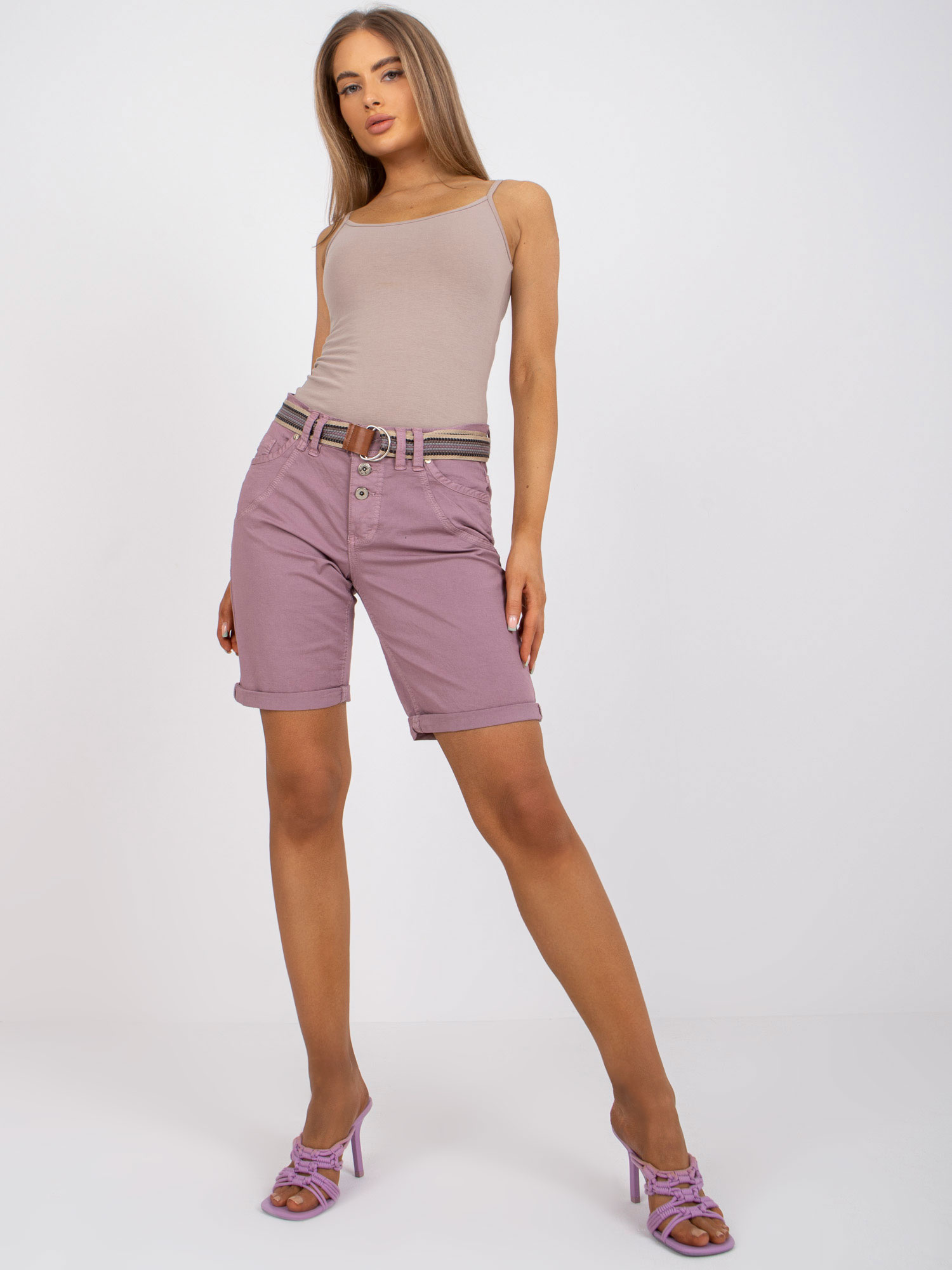 Fialové kraťasy s opaskom D63990Z62190Z-light purple Veľkosť: XS